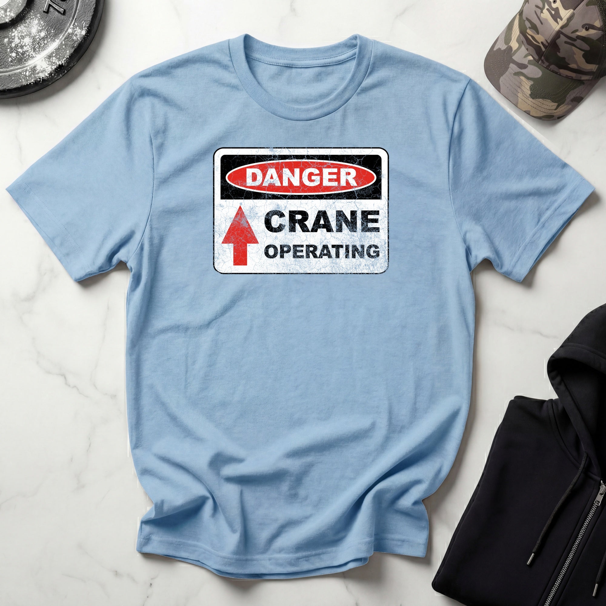Crane Danger Sign Graphic Vintage Gym T-Shirt