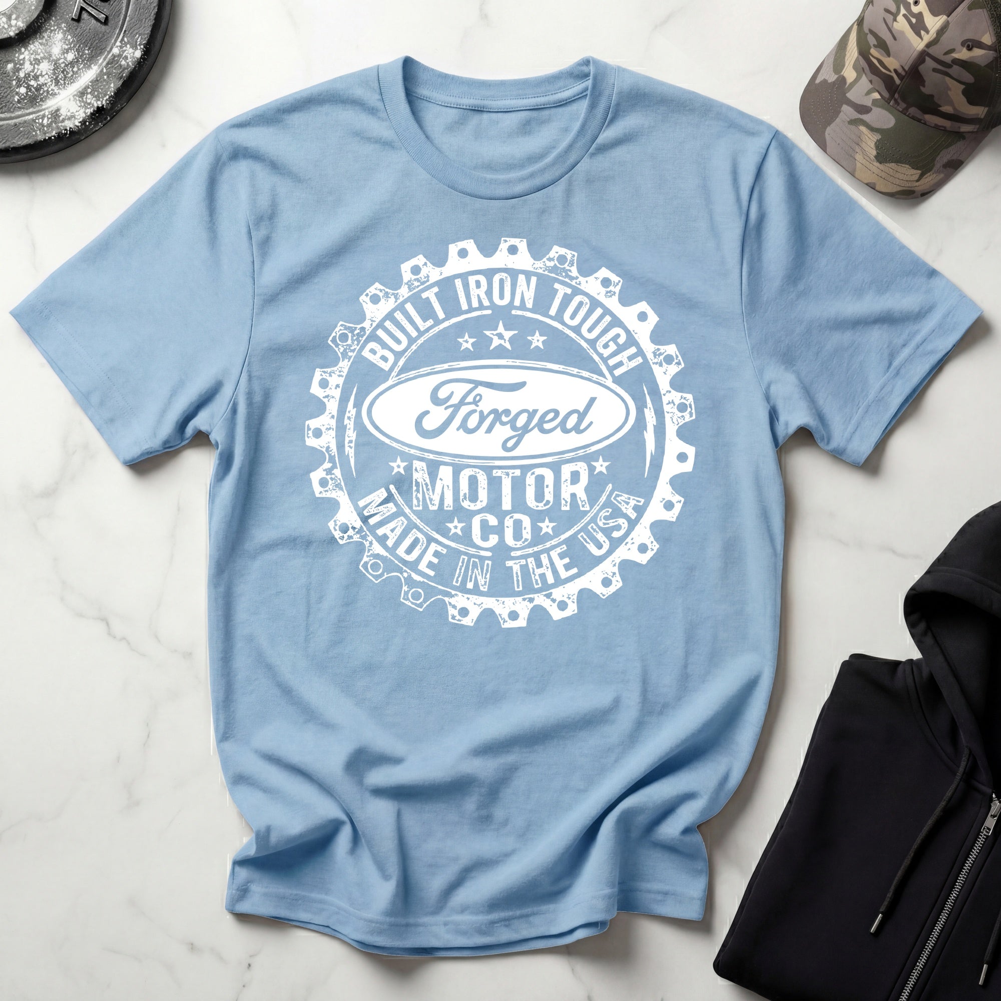 Forged In The USA Badge Vintage Graphic Gym T-Shirt