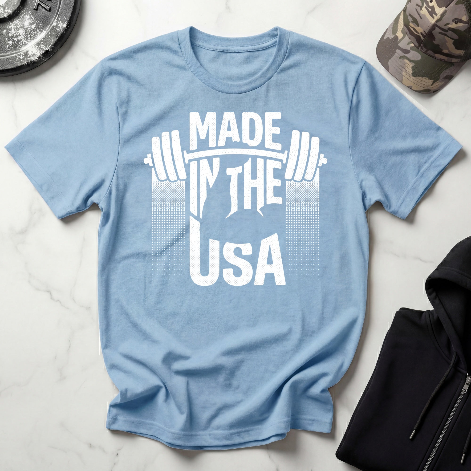 Made In USA Barbell Graphic Gym T-Shirt