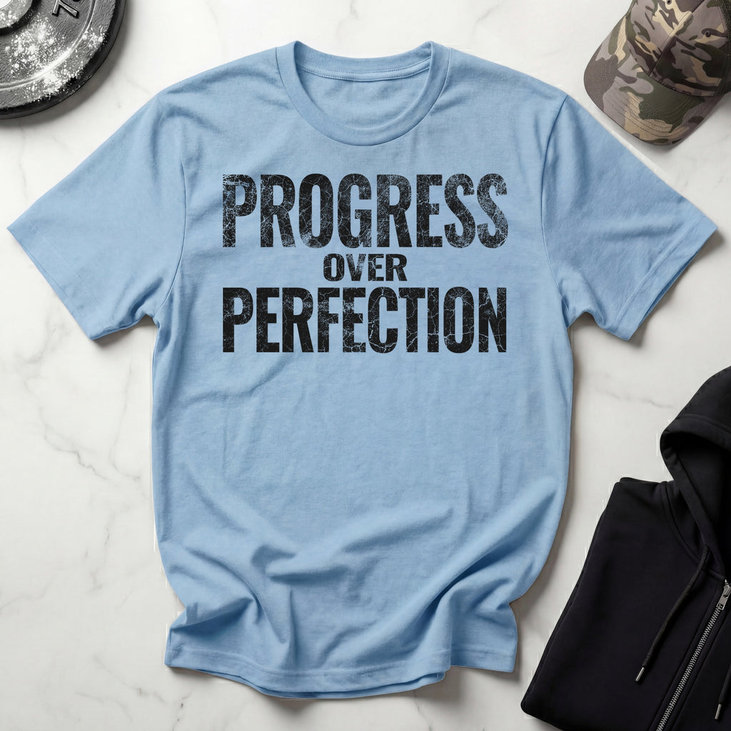 Progress Over Perfection Typographic Retro Gym T-Shirt