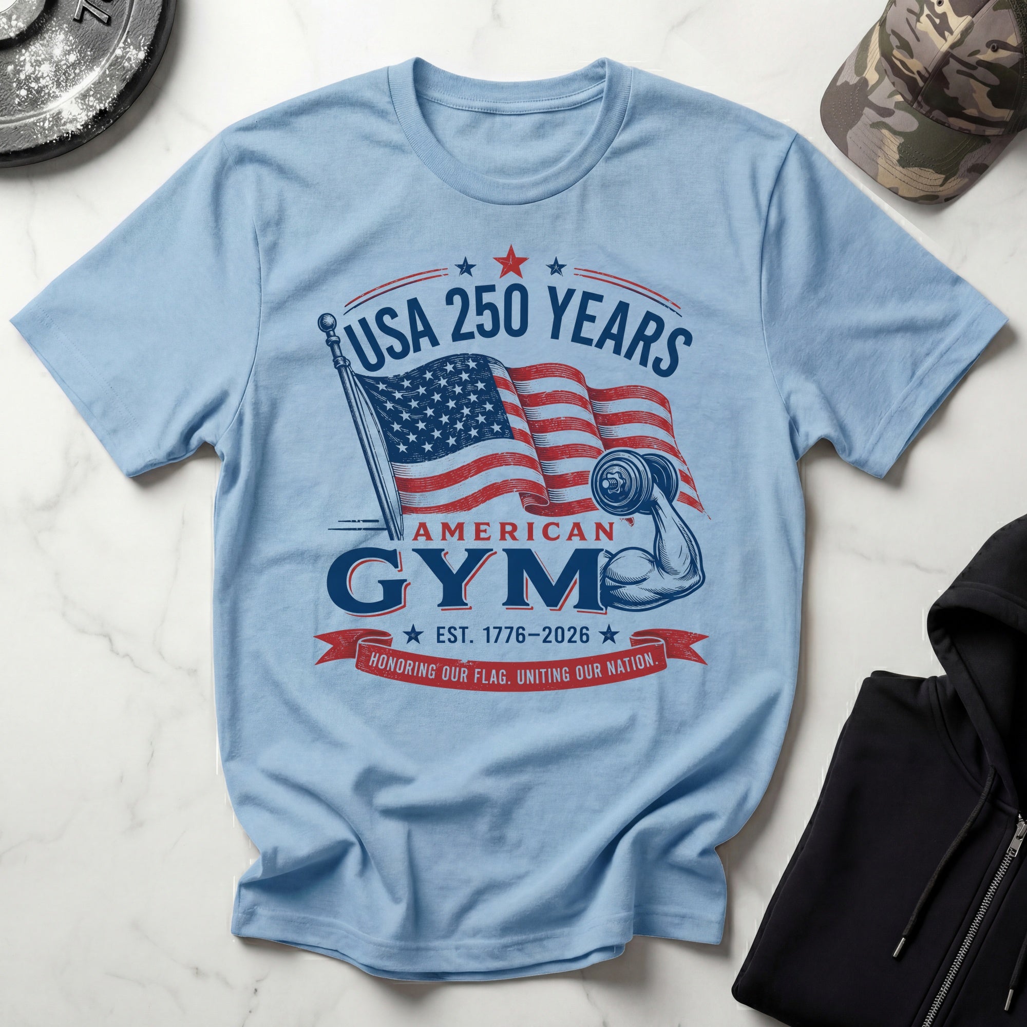 USA 250 America Gym Graphic Retro Gym T-Shirt