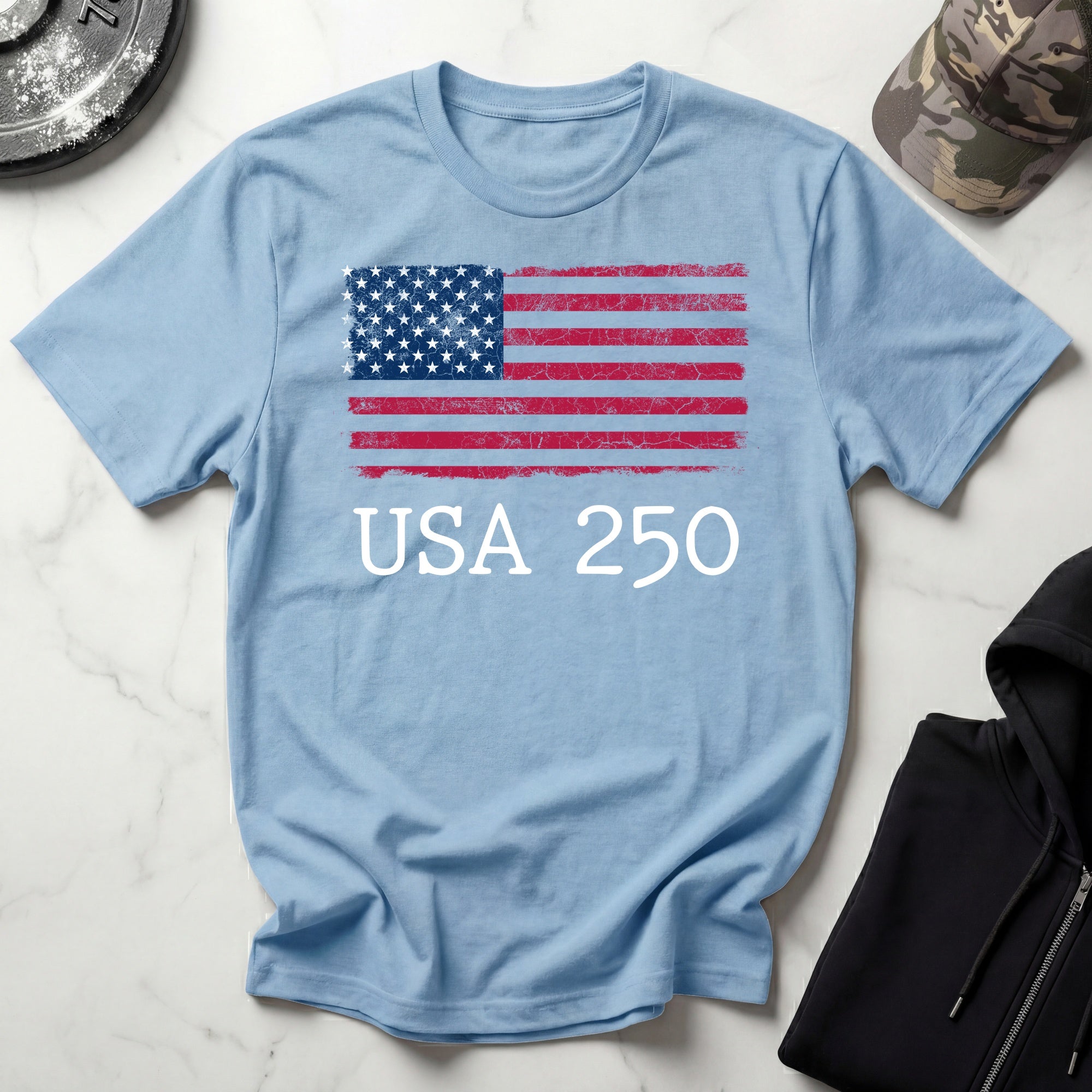 USA 250 Strength Freedom Stars Vintage Gym T-Shirt