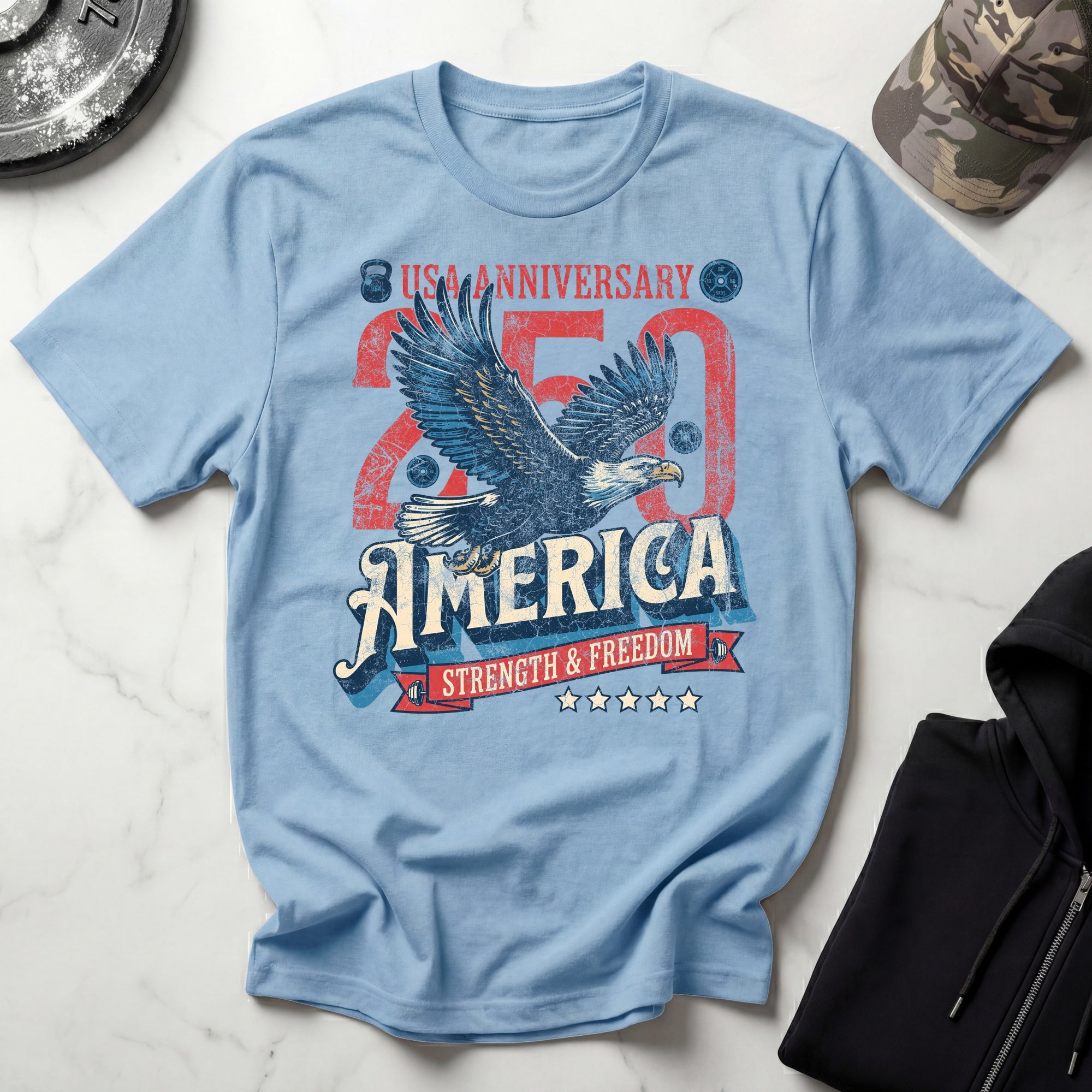 America USA 250 Strength Freedom Vintage Gym T-Shirt