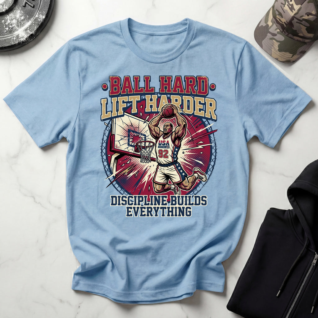 Basketball Ball Hard Lift Harder Gym T-Shirt