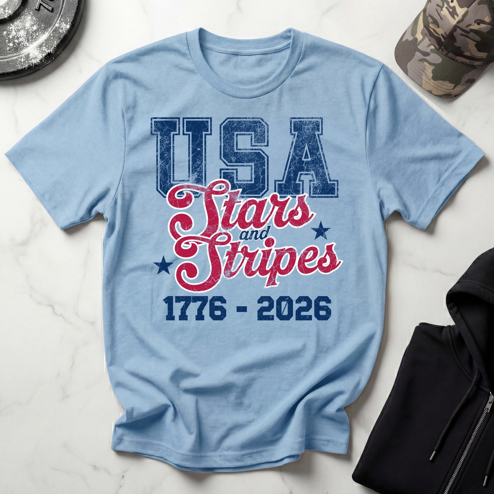 USA 250 Stars Stripes Graphic Vintage Gym T-Shirt