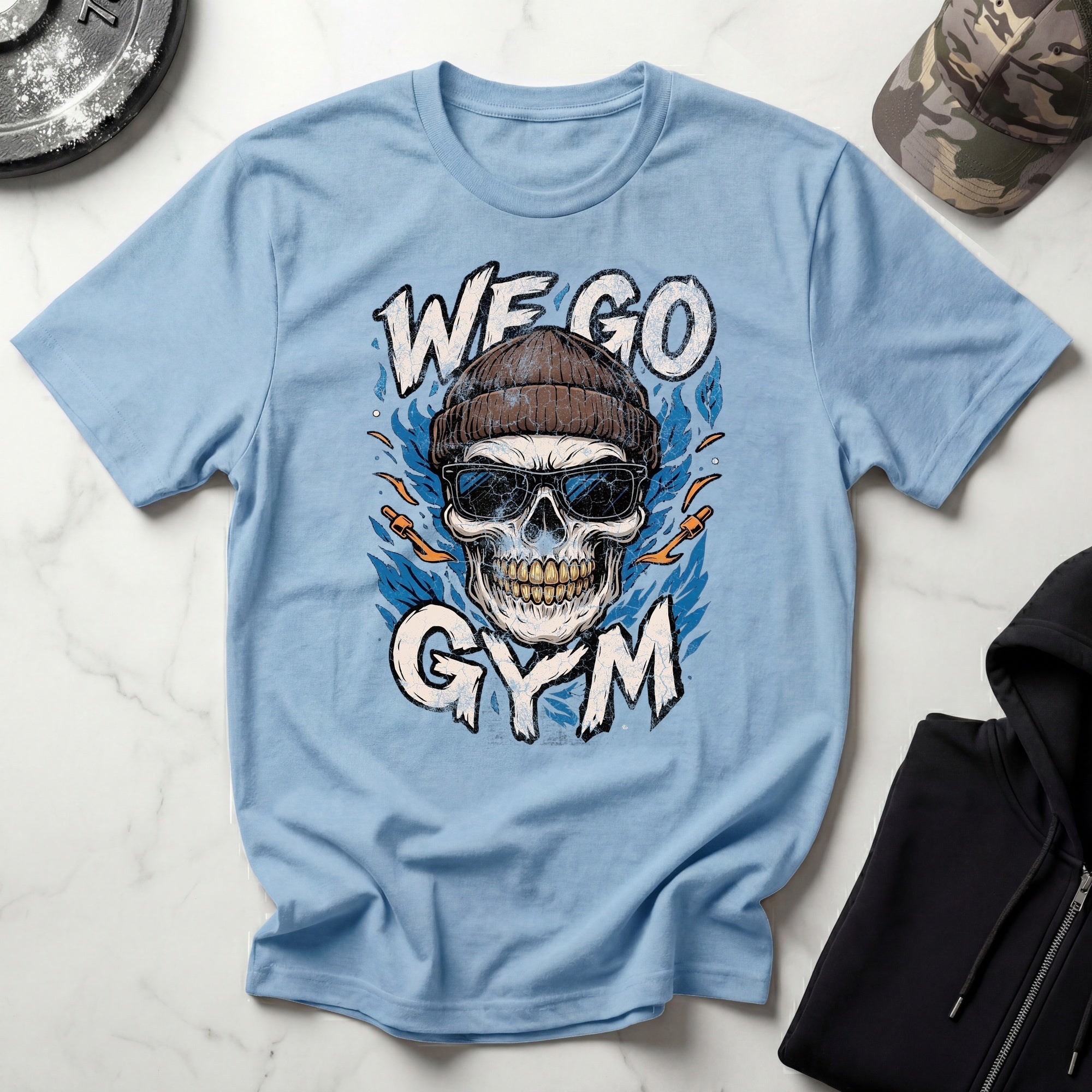 We Go Gym Skull Graphic Vintage Gym T-Shirt