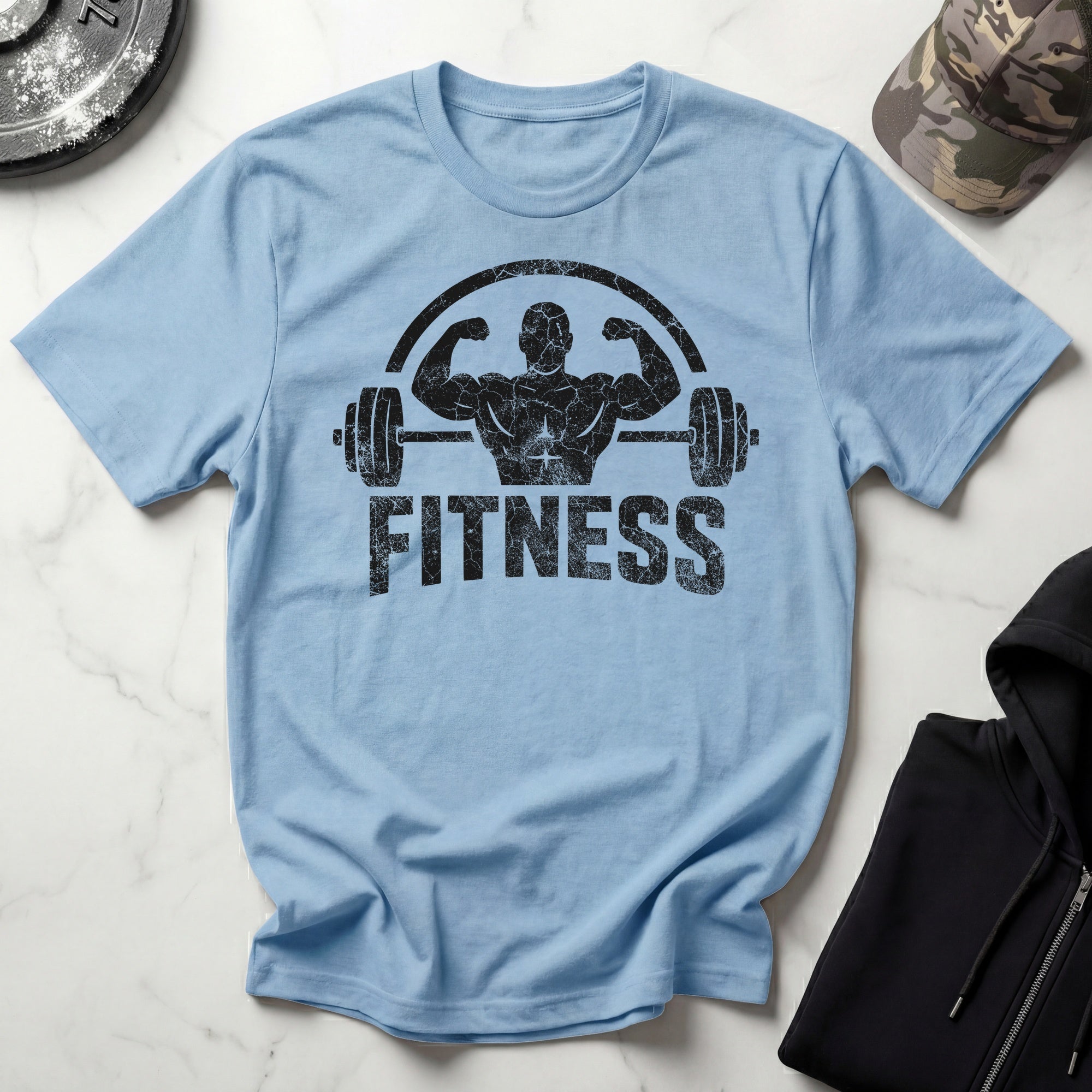 Bodybuilder and Barbell Grunge Dark Gym T-Shirt
