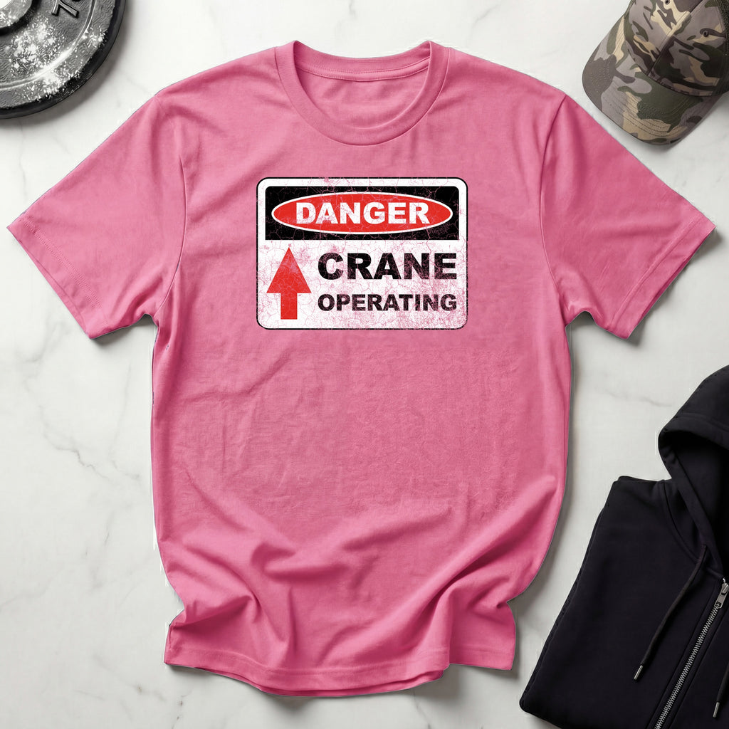 Crane Danger Sign Graphic Vintage Gym T-Shirt
