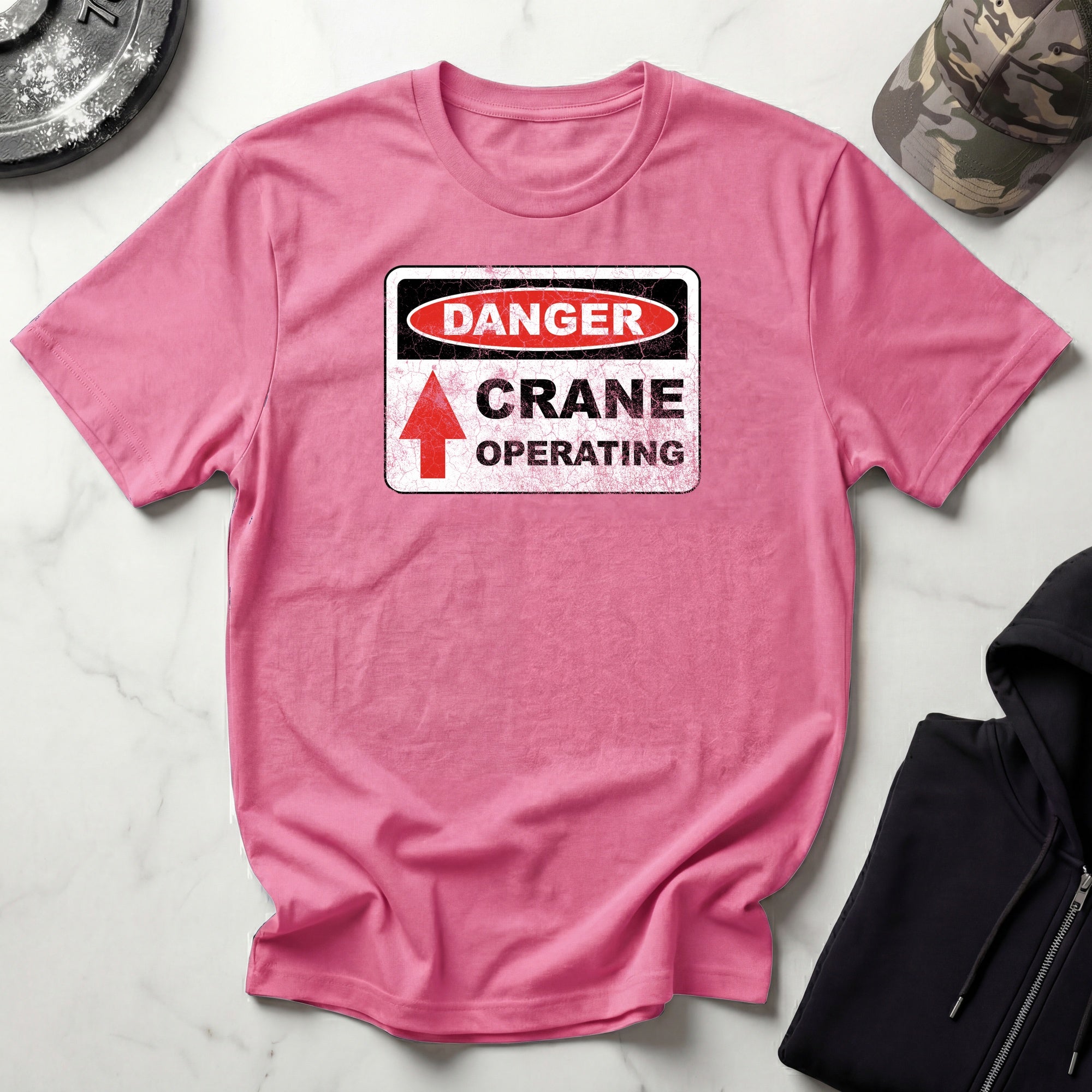 Crane Danger Sign Graphic Vintage Gym T-Shirt