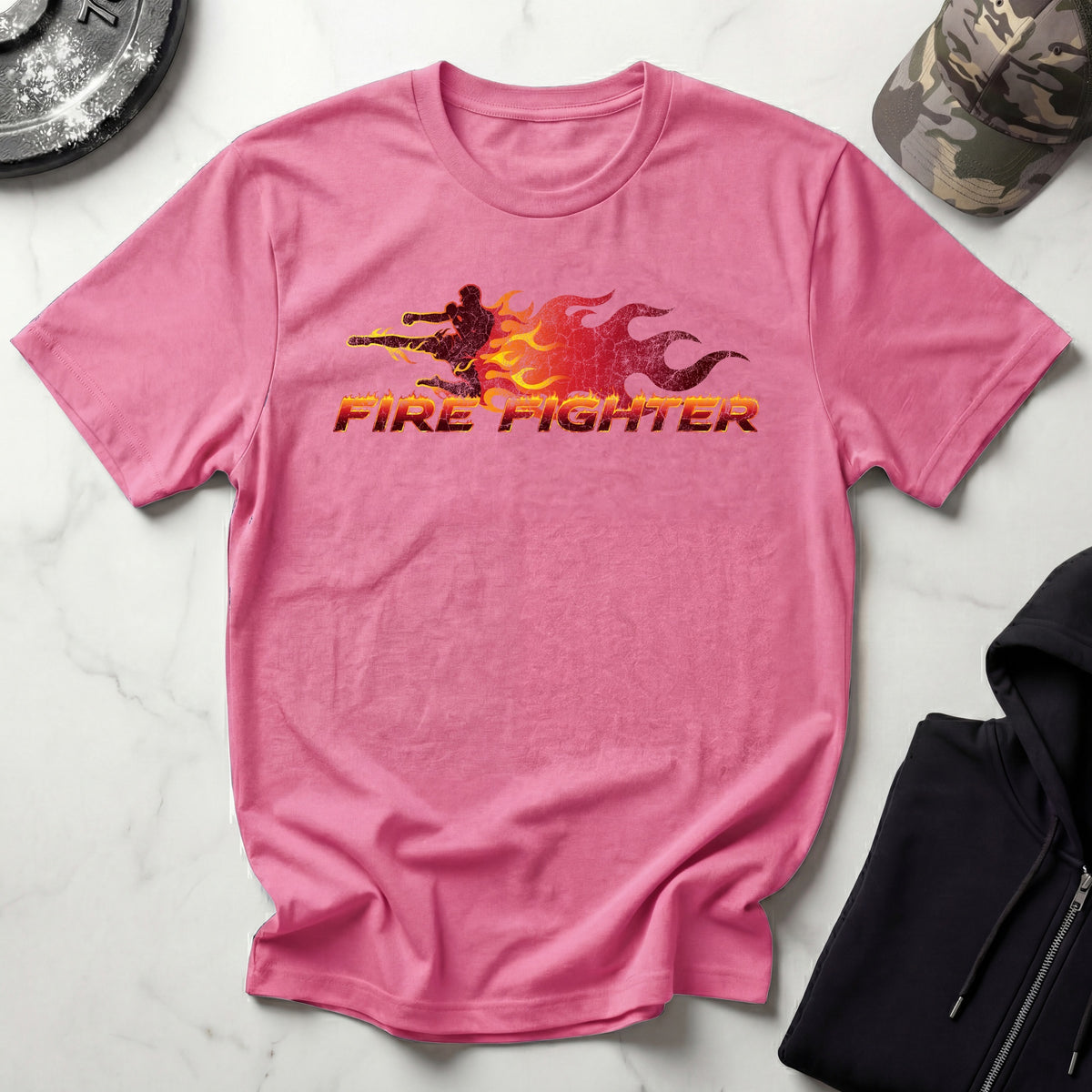 Fire Fighter Graphic Retro Gym T-Shirt