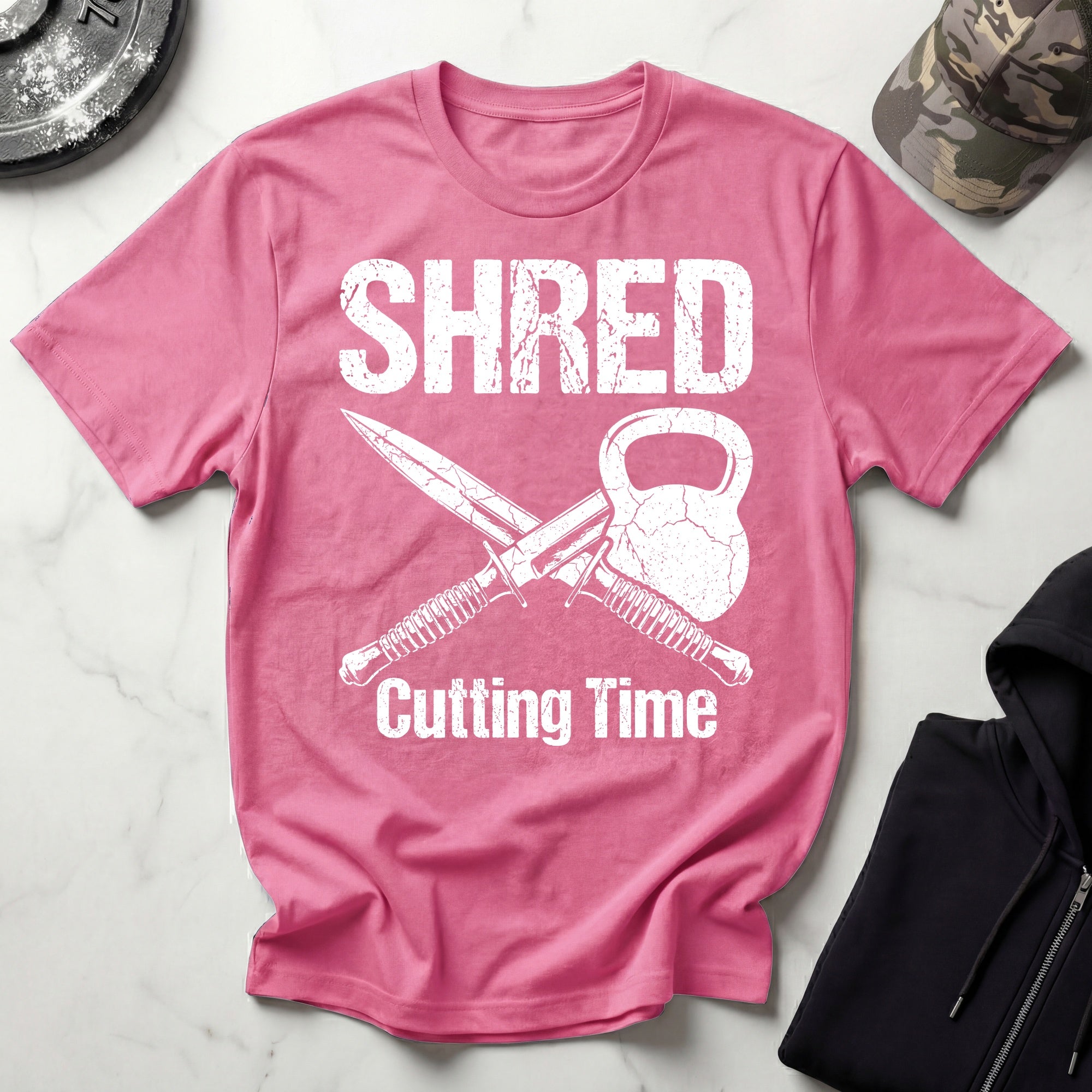 Shred Cutting Time Knife Kettlebell Graphic Vintage Gym T-Shirt