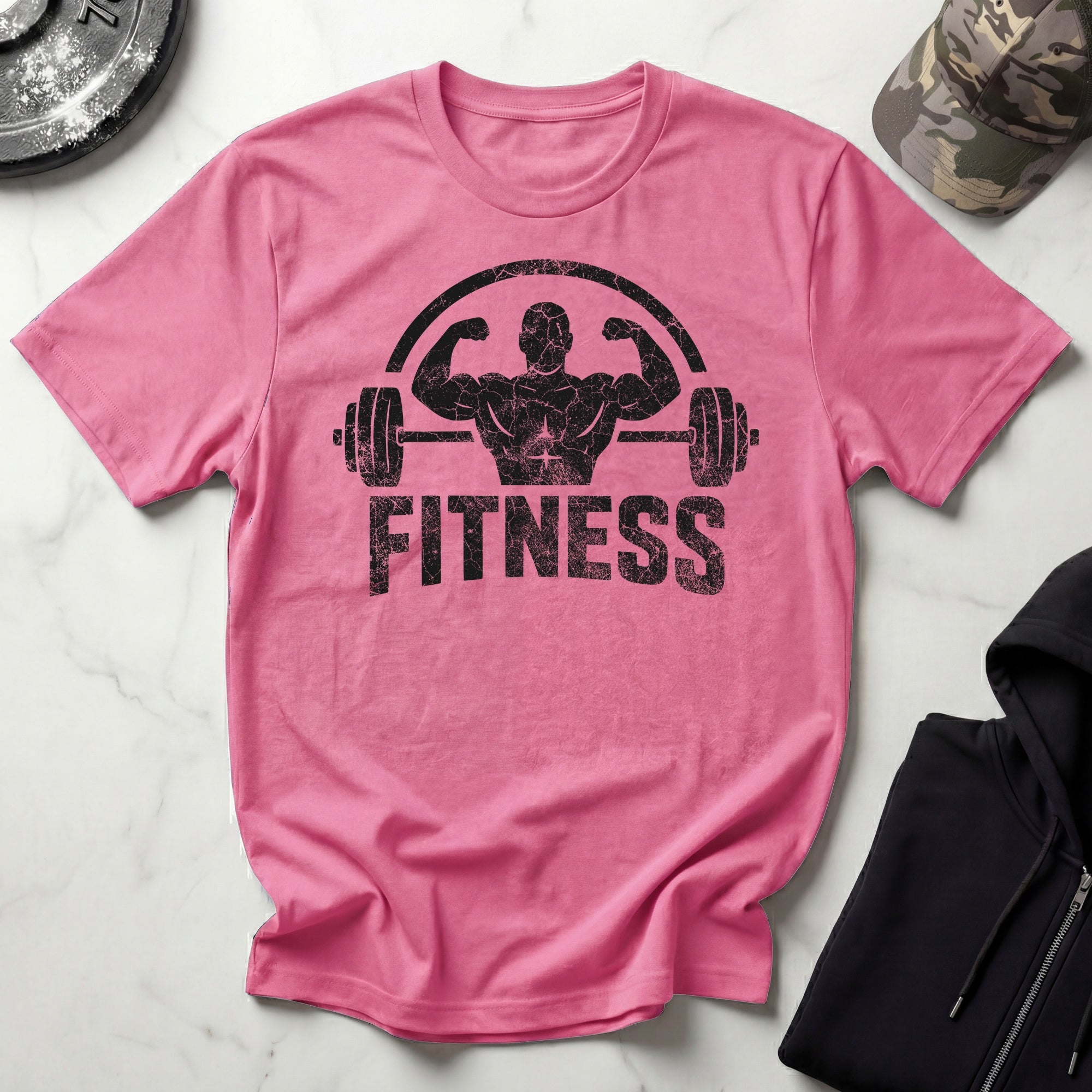 Bodybuilder and Barbell Grunge Dark Gym T-Shirt