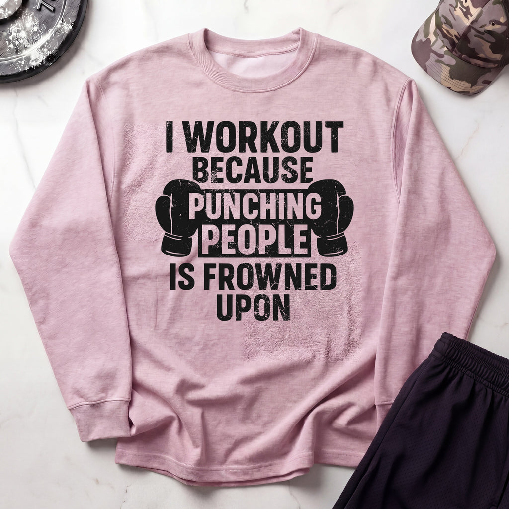 I Work Out Cozy Retro Crewneck Gym Sweatshirt