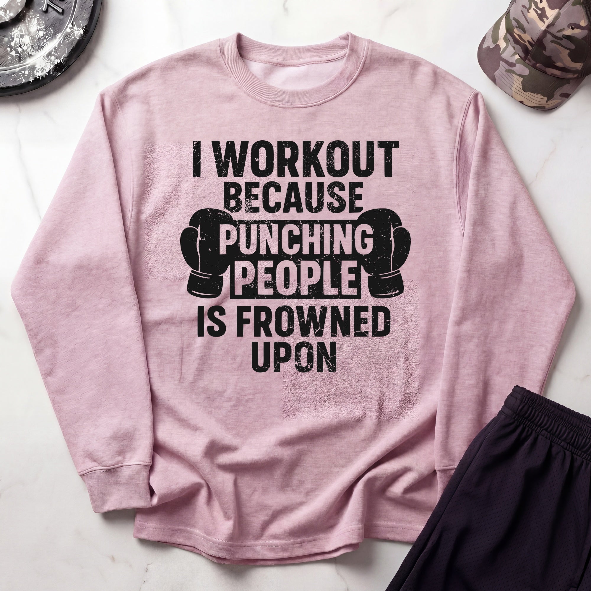 I Work Out Cozy Retro Crewneck Gym Sweatshirt