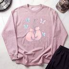 Pink Boxing Gloves Cozy Gym Crewneck Sweatshirt