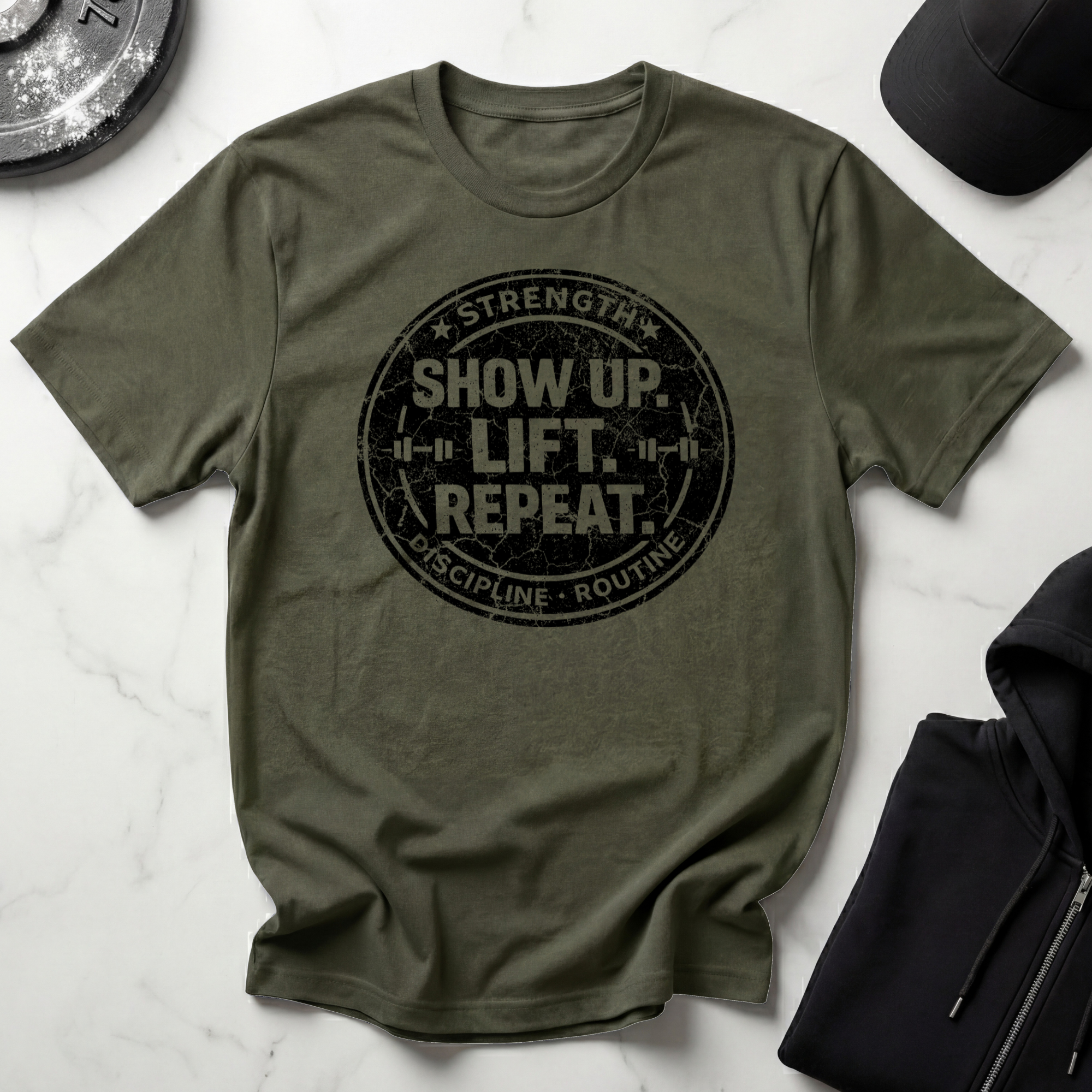 Show Up Lift Repeat Light Tee