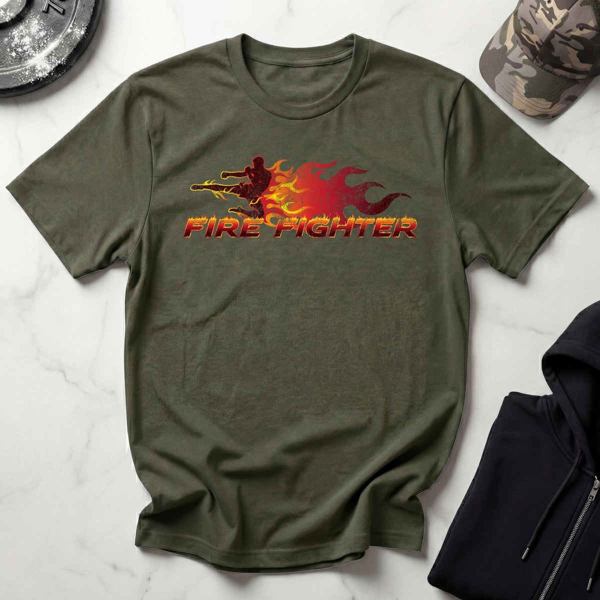 Fire Fighter Graphic Retro Gym T-Shirt