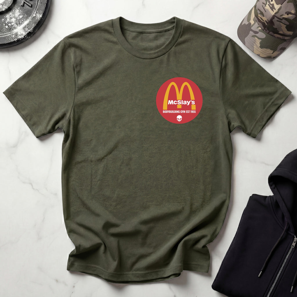 McSlays Gym Badge Graphic Vintage Gym T-Shirt
