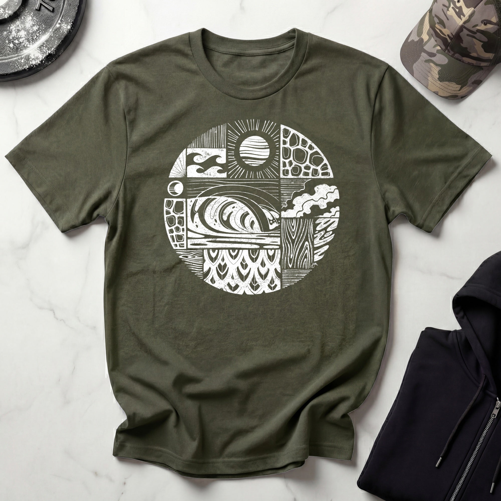 Nature Sea Surf Sun Vintage Screenprint Gym T-Shirt