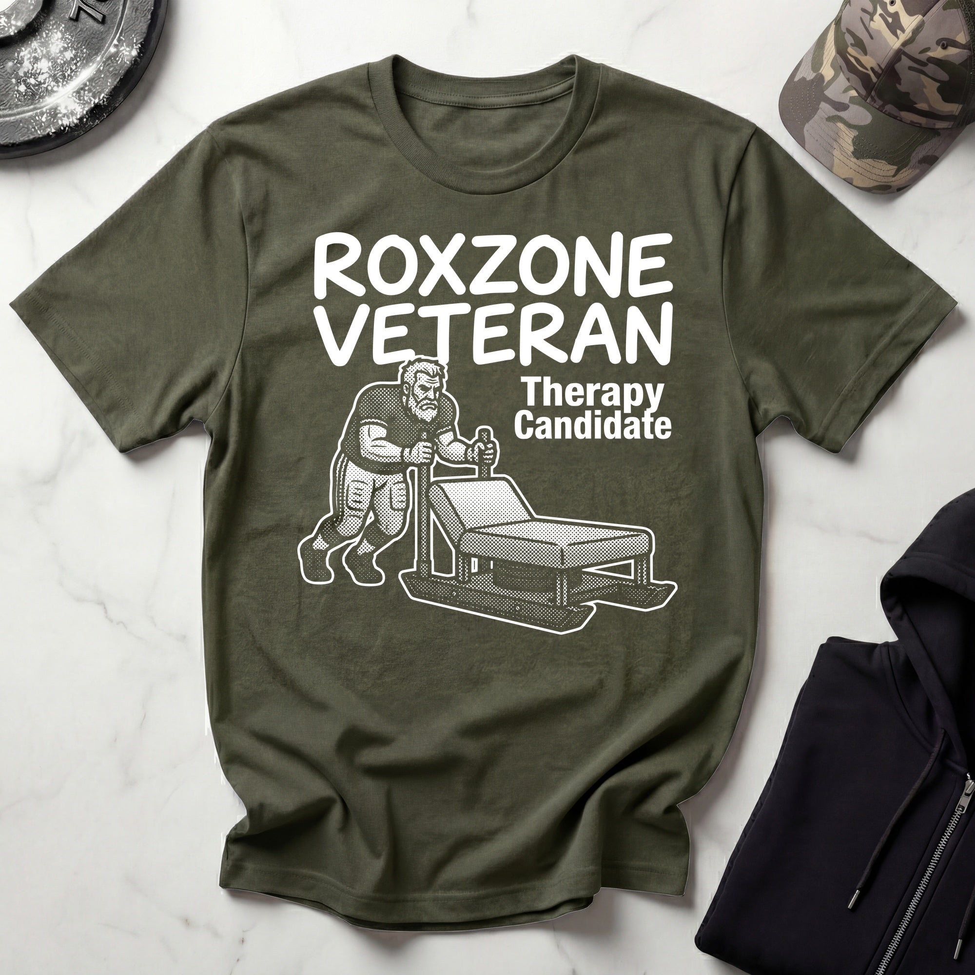 Roxzone Veteran Sled Push White Gym T-Shirt