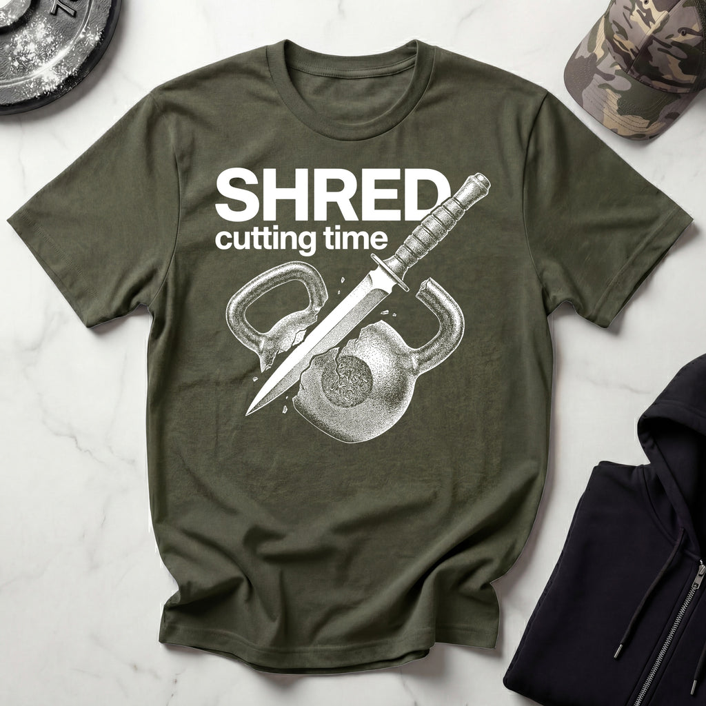 Shred Cutting Time Kettlebell Knife Graphic Vintage Gym T-Shirt