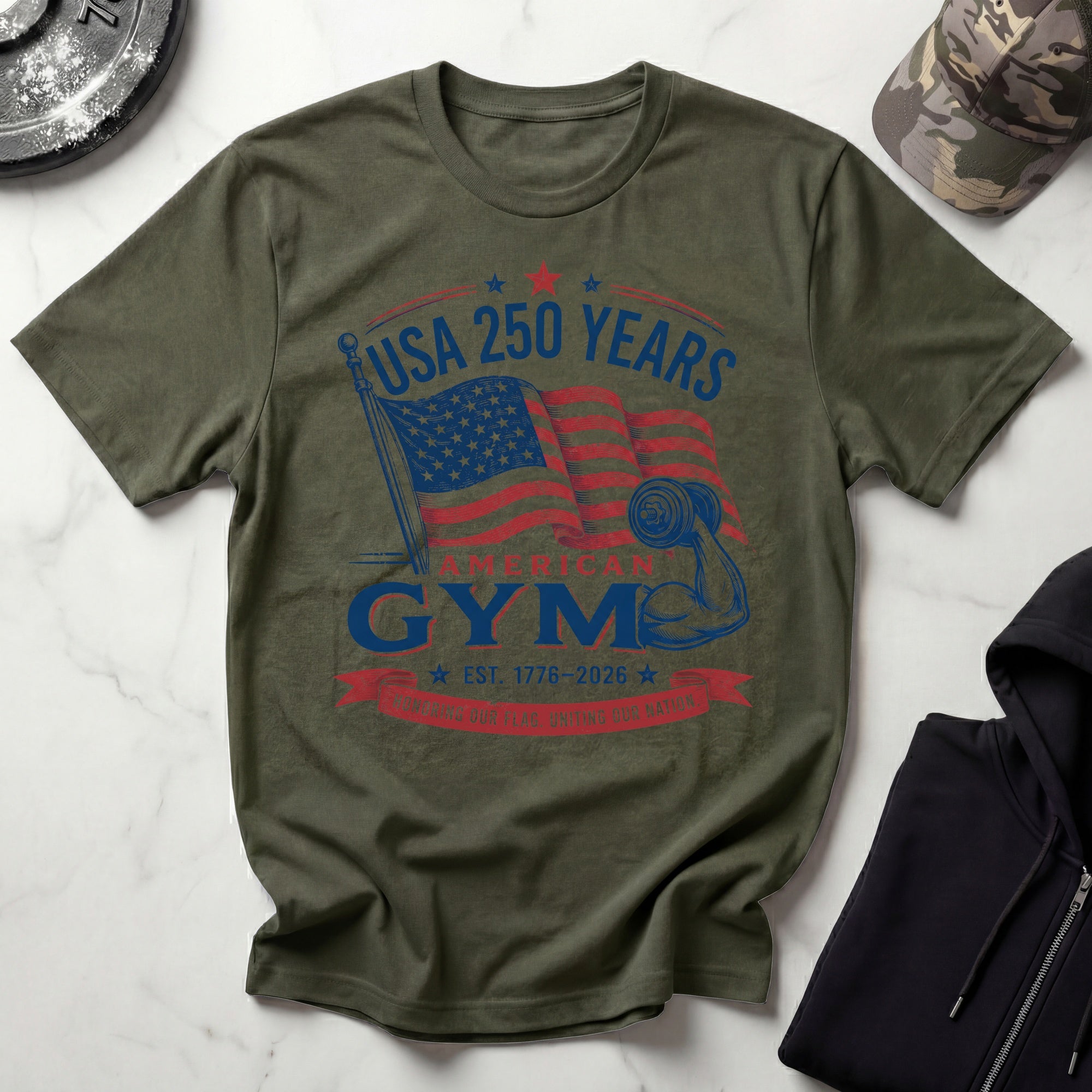 USA 250 America Gym Graphic Retro Gym T-Shirt