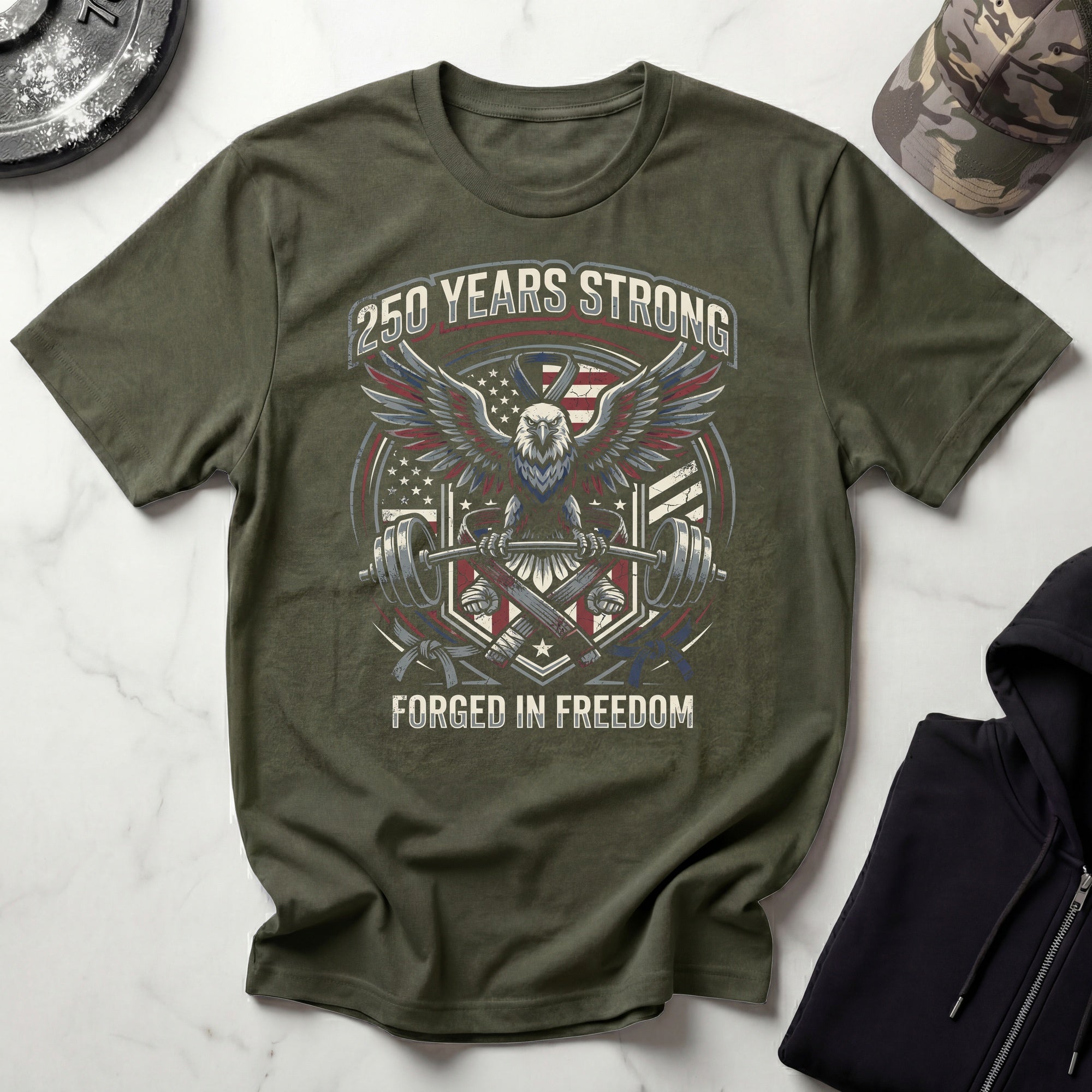 USA 250 Freedom Forged Gym Vintage Gym T-Shirt