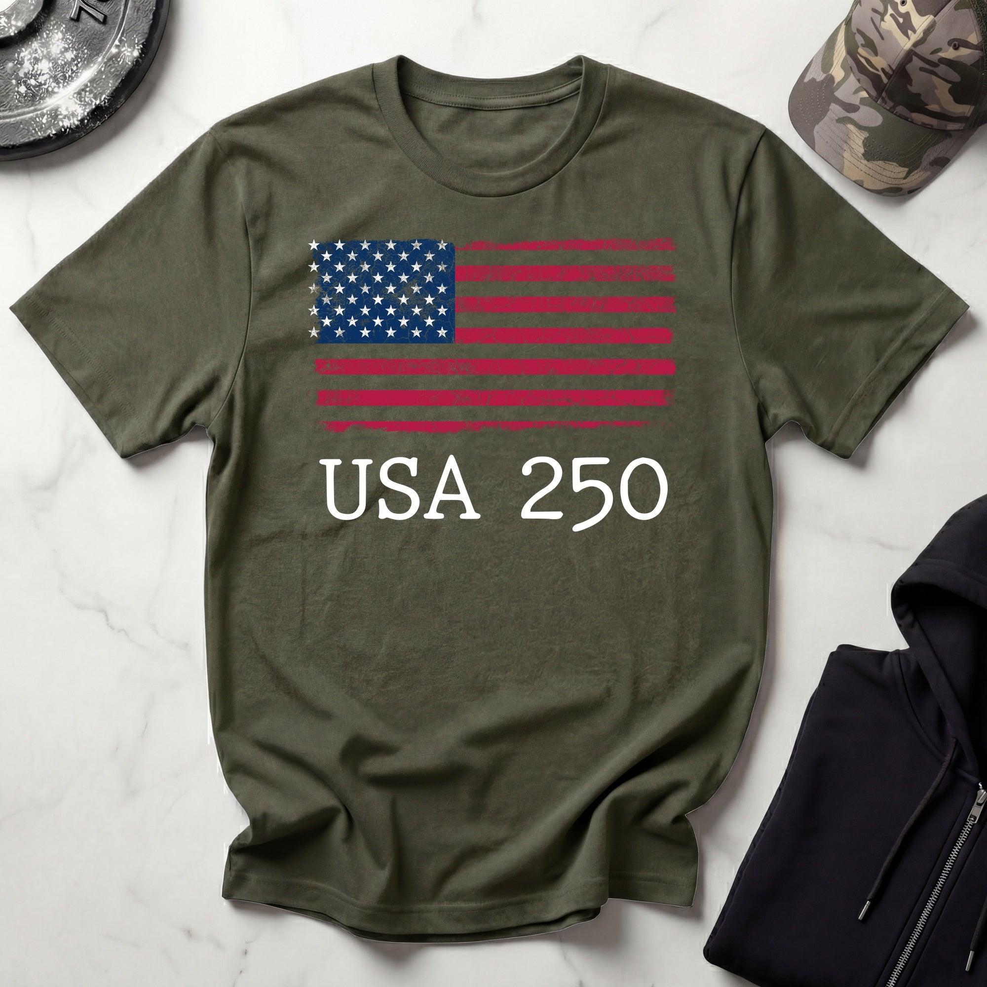 USA 250 Strength Freedom Stars Vintage Gym T-Shirt