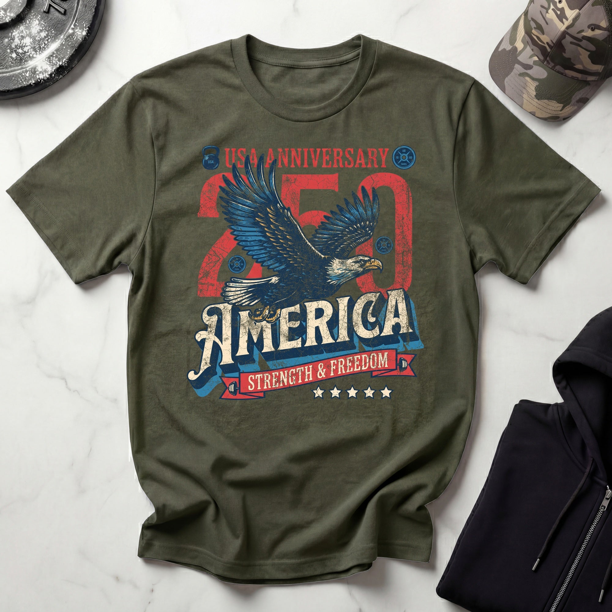 America USA 250 Strength Freedom Vintage Gym T-Shirt