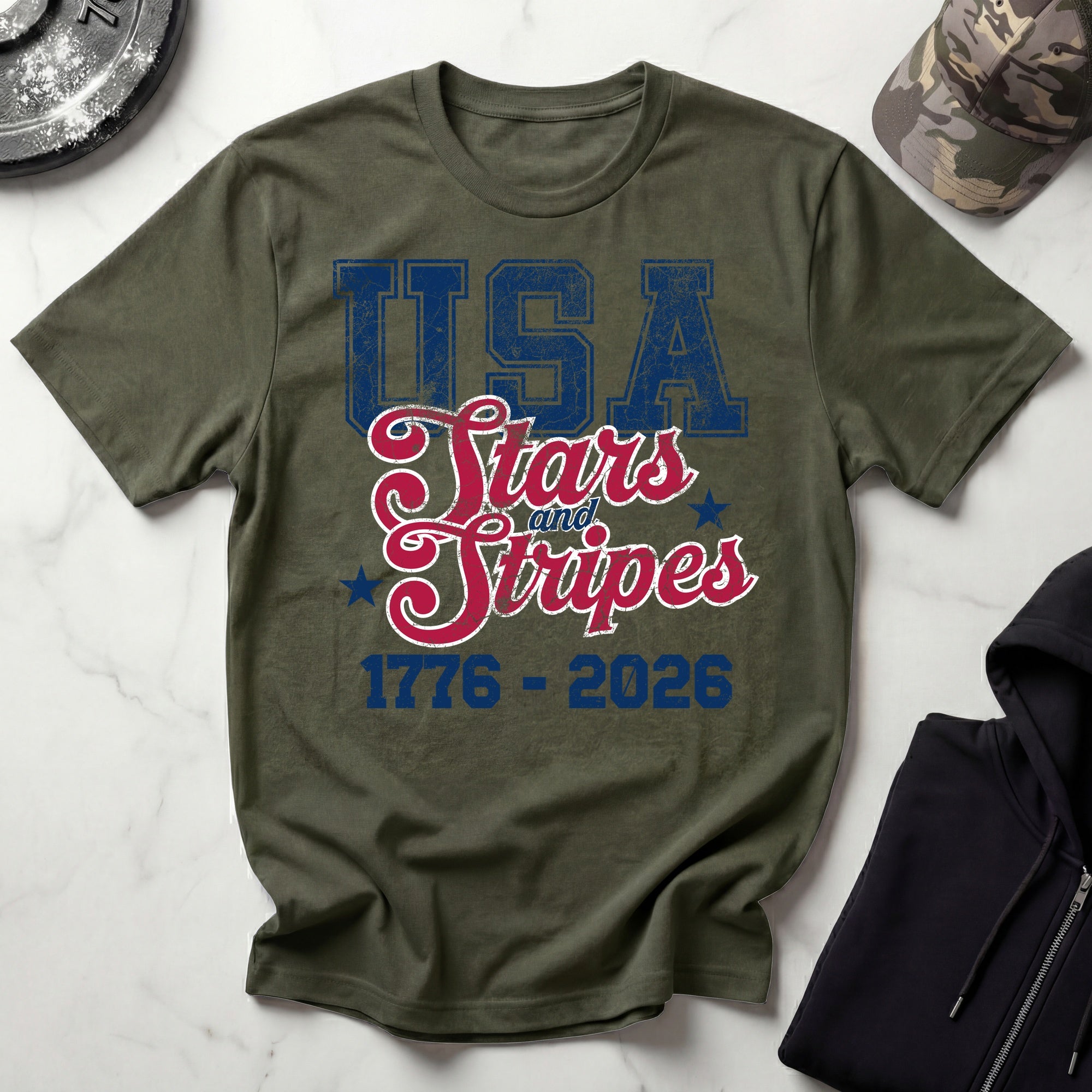 USA 250 Stars Stripes Graphic Vintage Gym T-Shirt