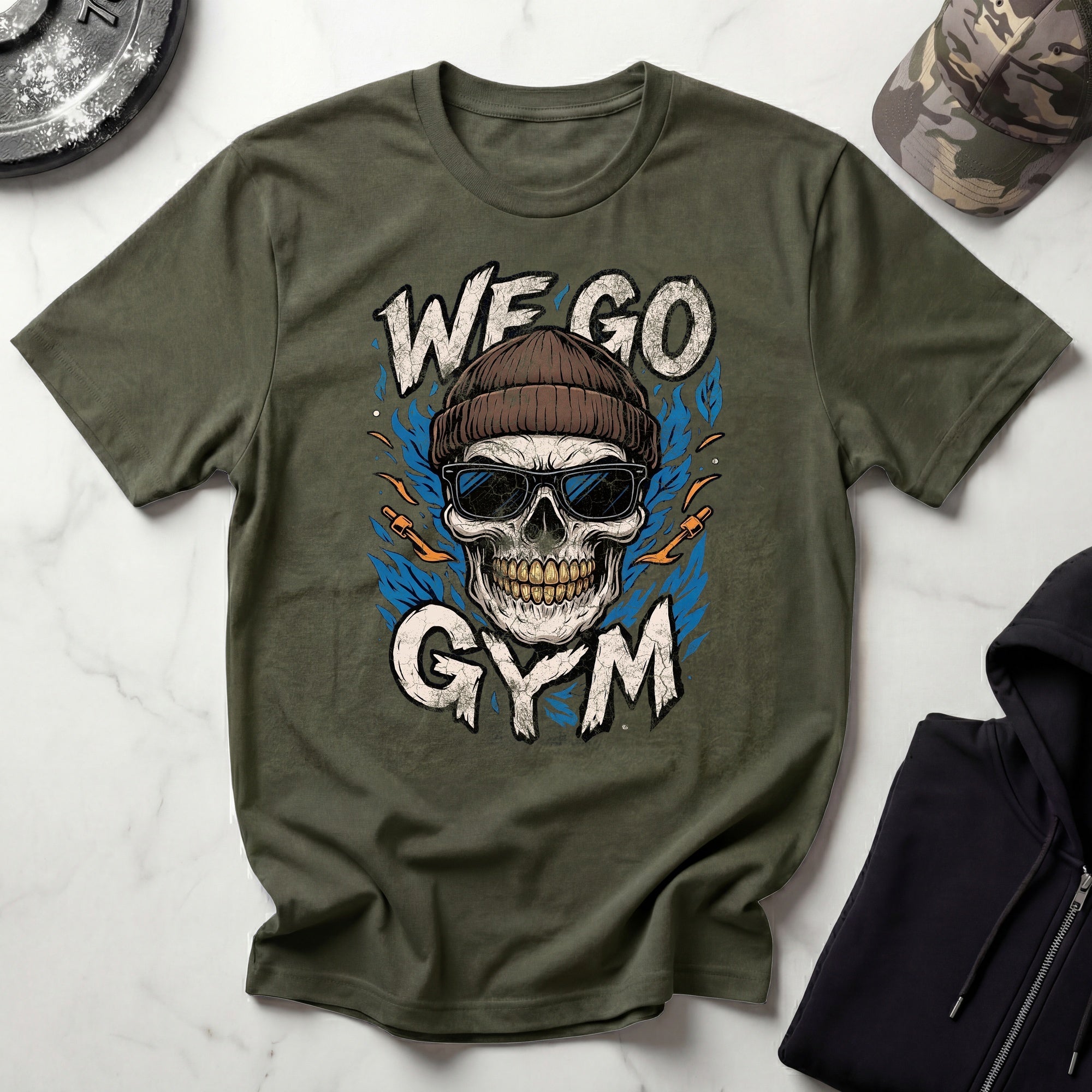 We Go Gym Skull Graphic Vintage Gym T-Shirt