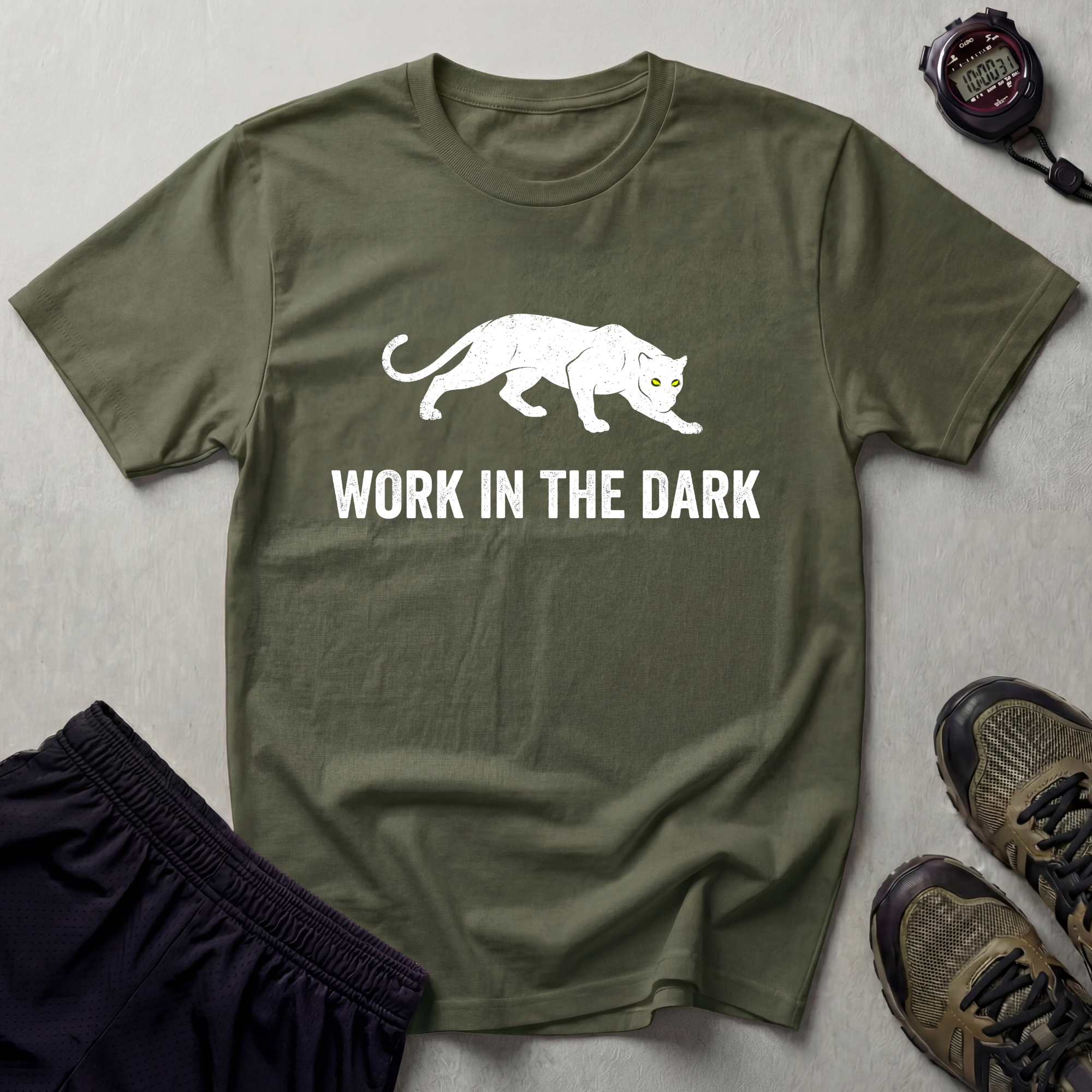 Work In The Dark White Panther Gym T-Shirt