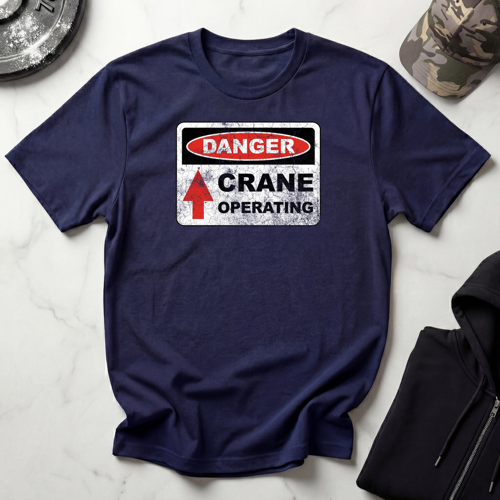 Crane Danger Sign Graphic Vintage Gym T-Shirt