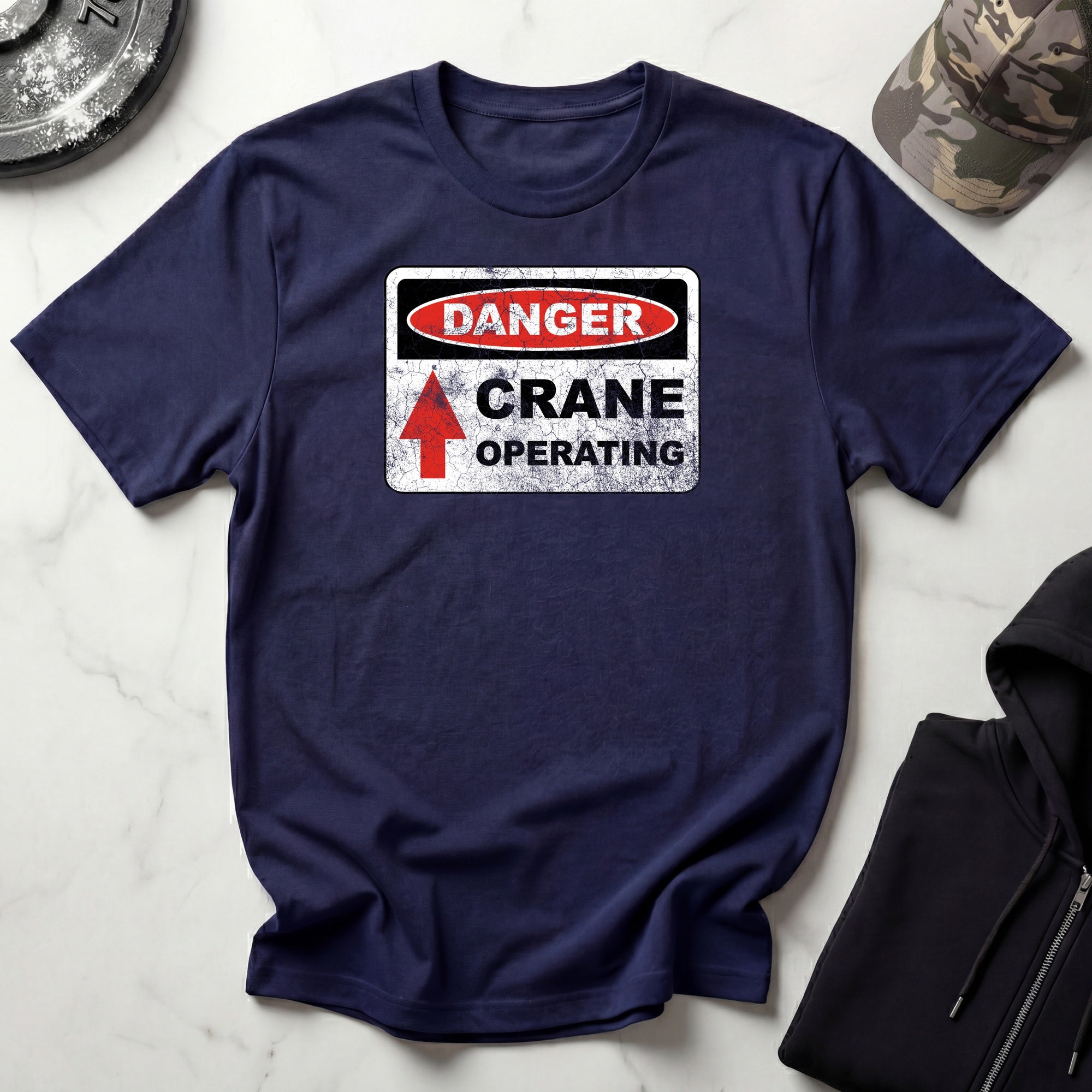 Crane Danger Sign Graphic Vintage Gym T-Shirt