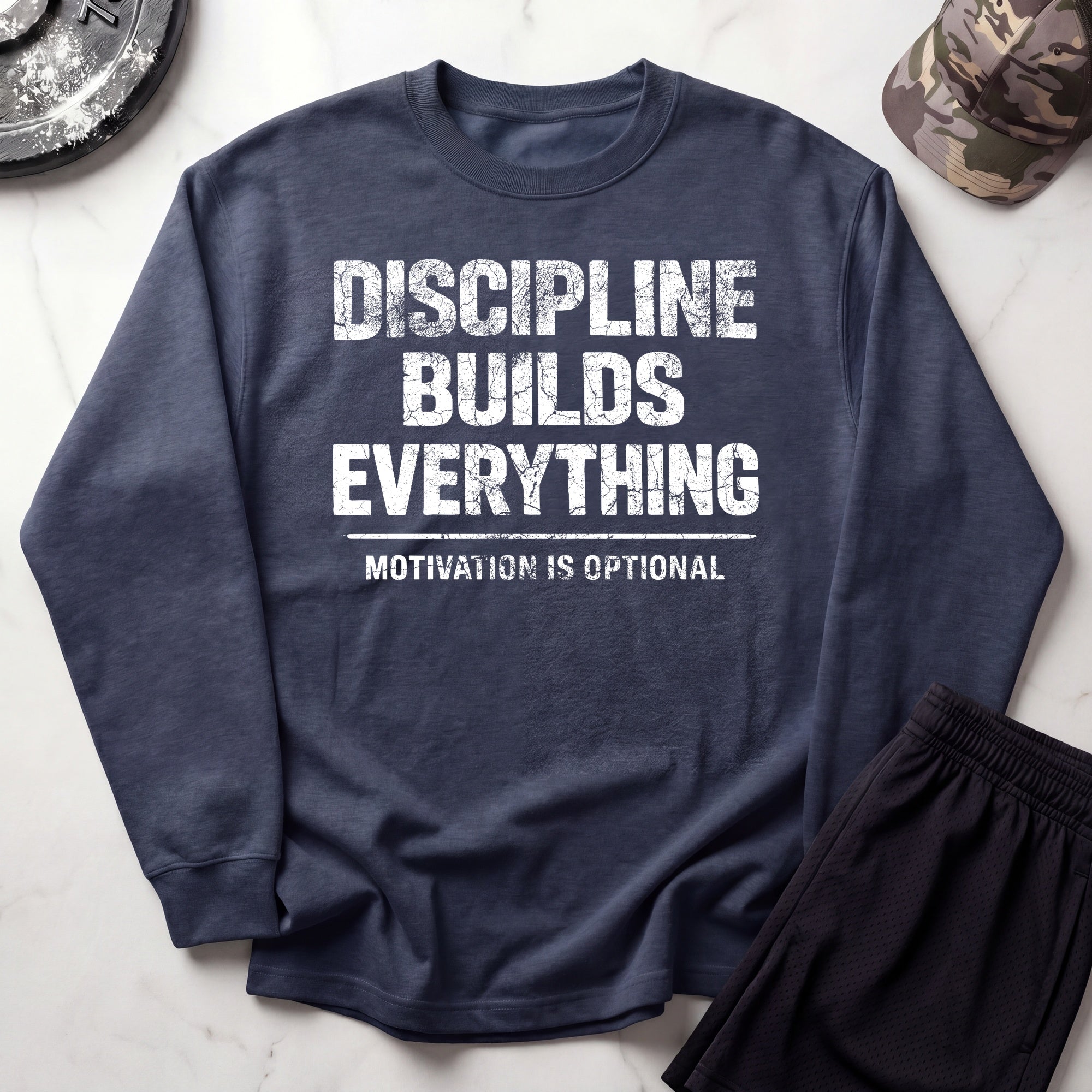 Discipline Builds Everything Cozy Retro Crewneck Gym Sweatshirt