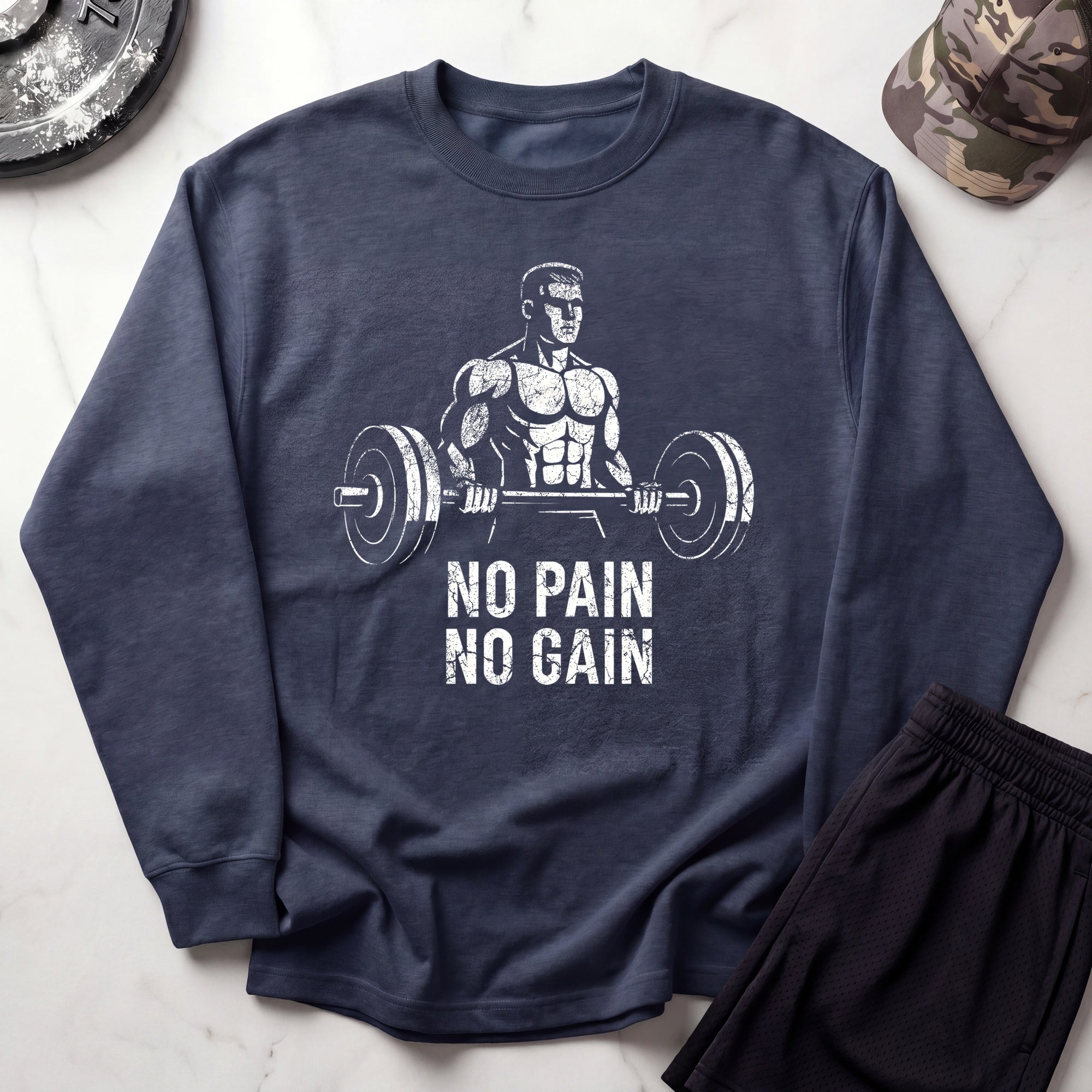 No Pain No Gain Retro Cozy Gym Crewneck Sweatshirt