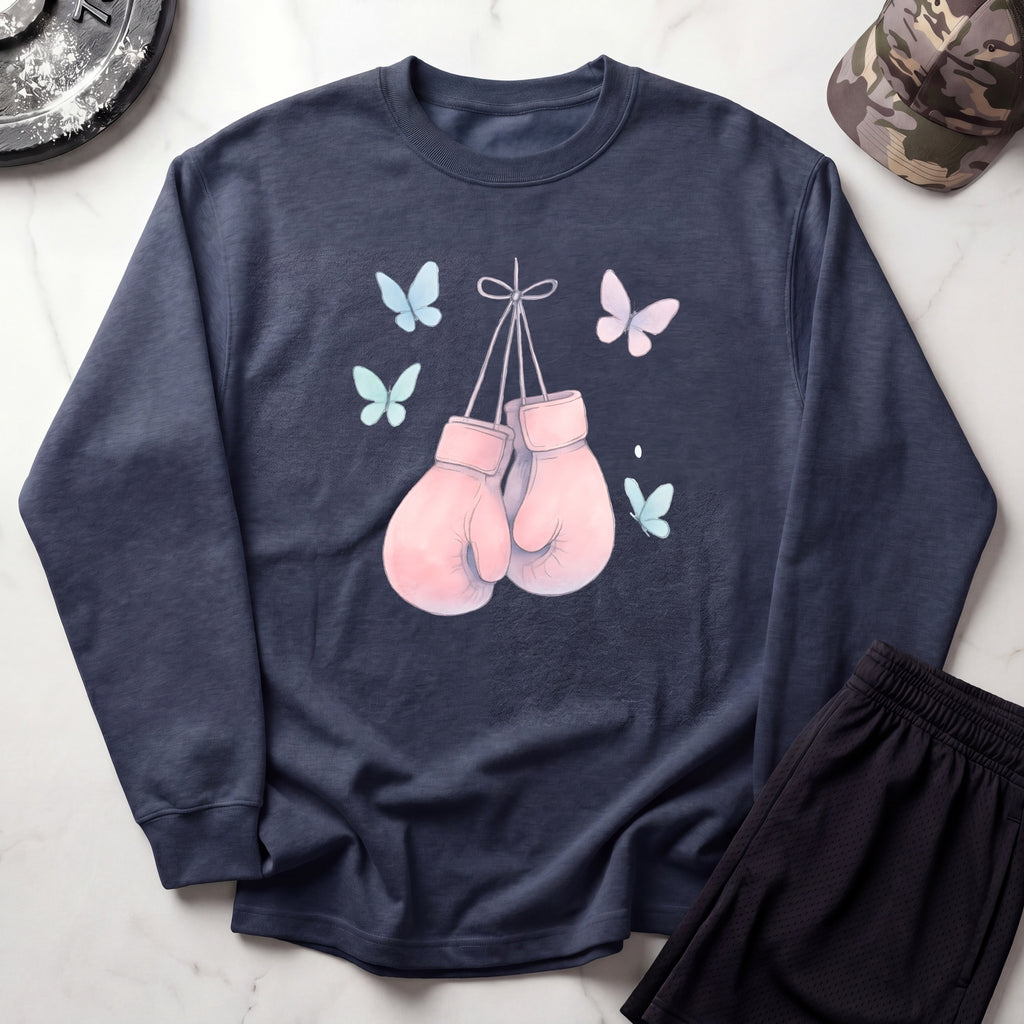 Pink Boxing Gloves Cozy Gym Crewneck Sweatshirt