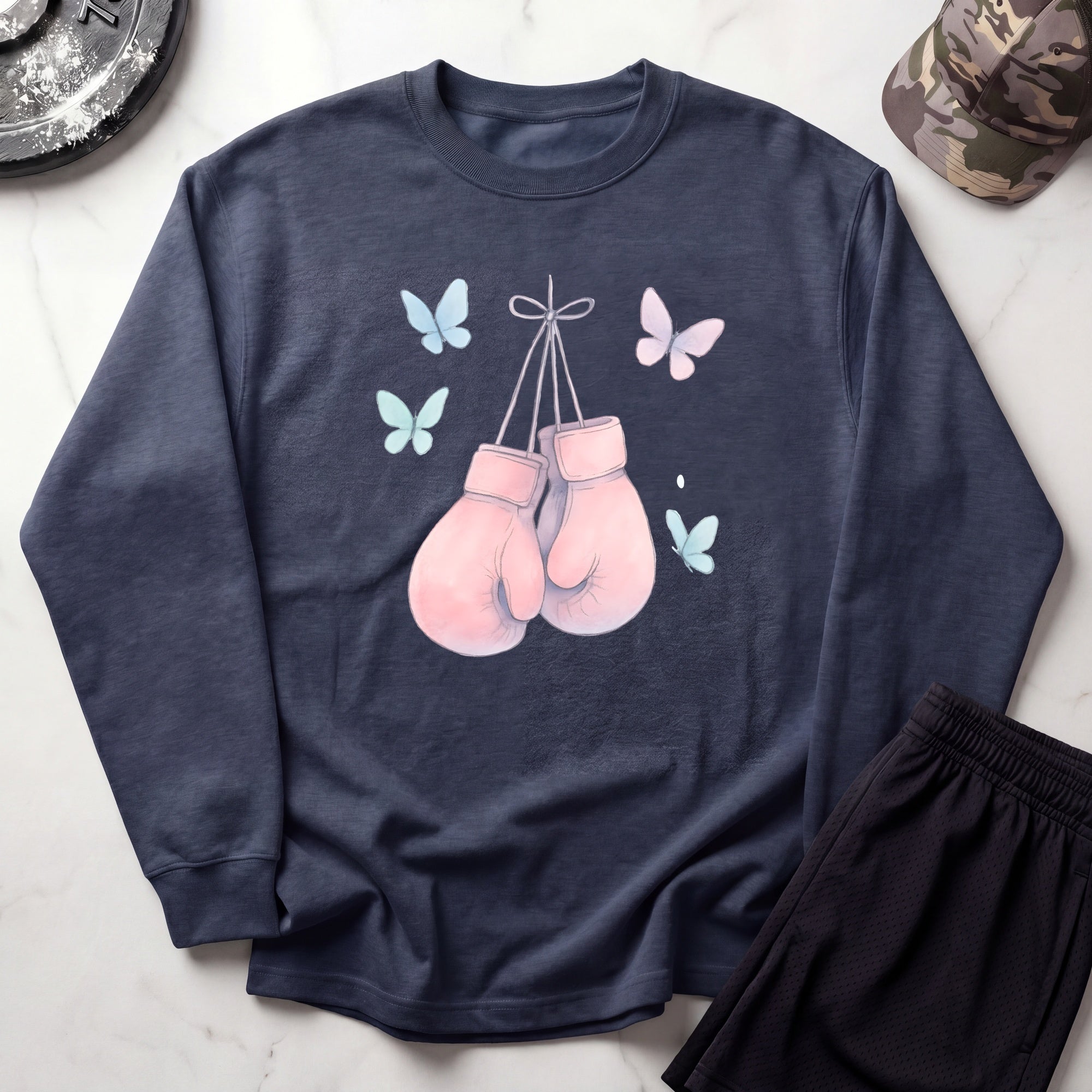 Pink Boxing Gloves Cozy Gym Crewneck Sweatshirt
