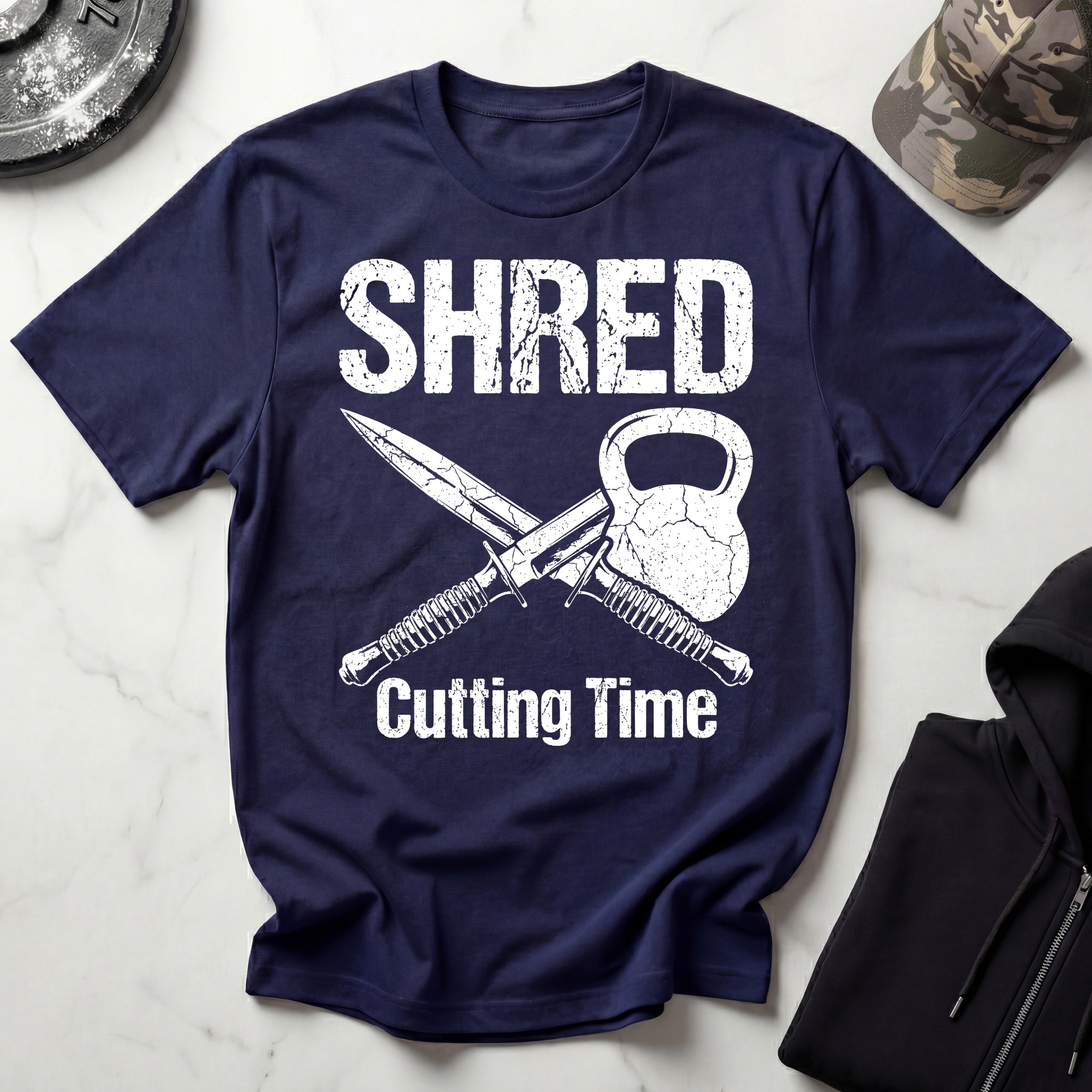 Shred Cutting Time Knife Kettlebell Graphic Vintage Gym T-Shirt