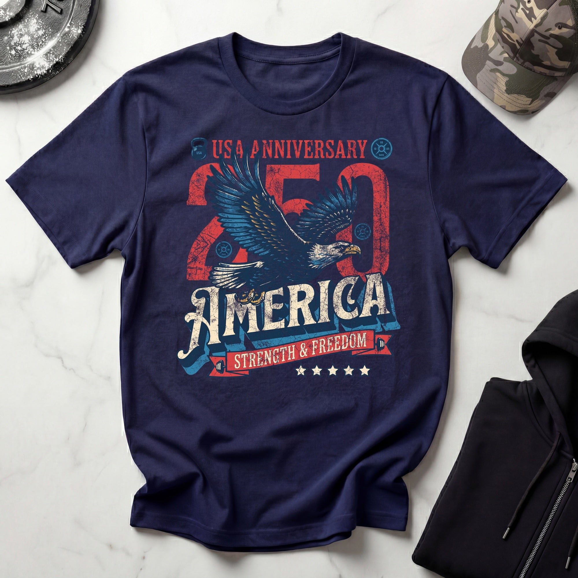 America USA 250 Strength Freedom Vintage Gym T-Shirt
