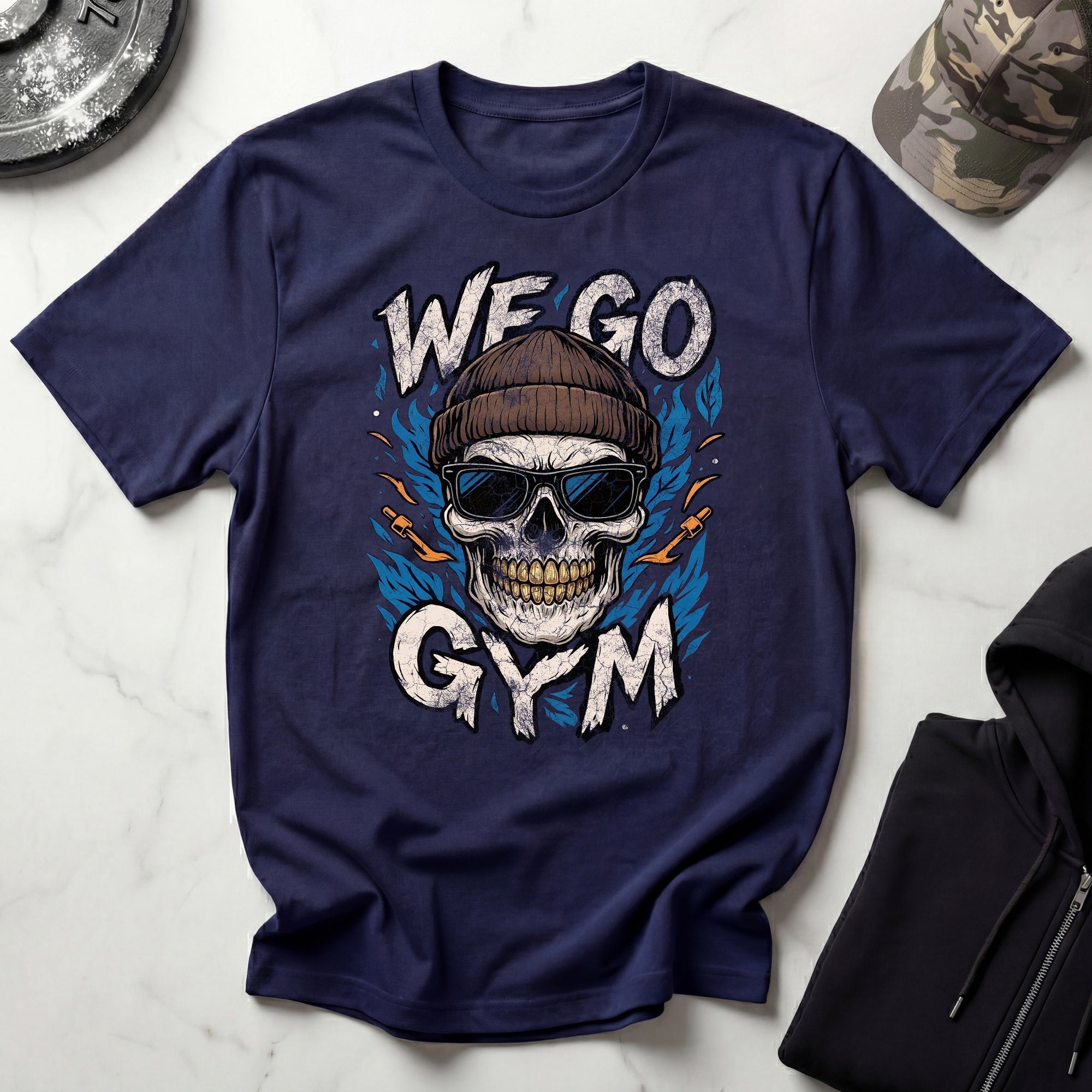 We Go Gym Skull Graphic Vintage Gym T-Shirt