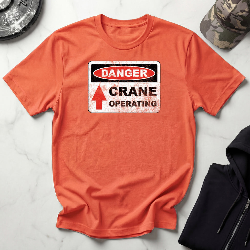Crane Danger Sign Graphic Vintage Gym T-Shirt