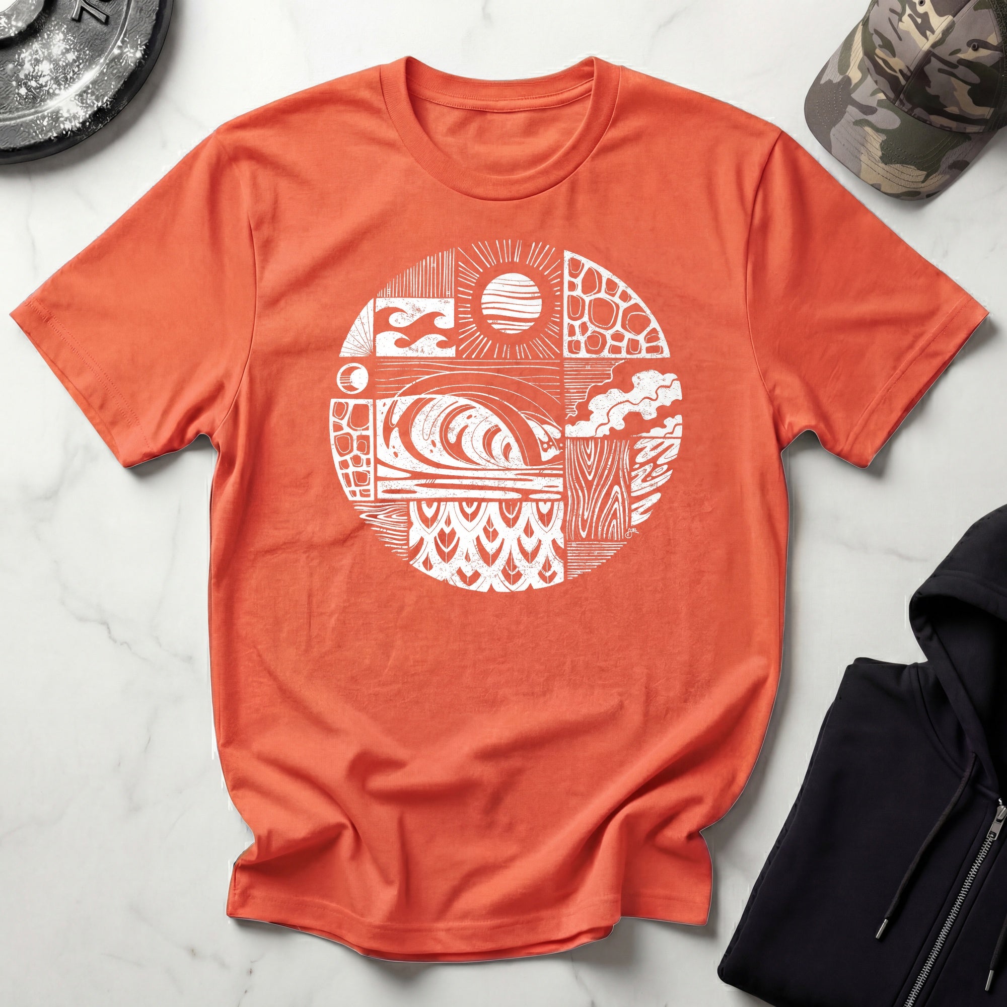 Nature Sea Surf Sun Vintage Screenprint Gym T-Shirt