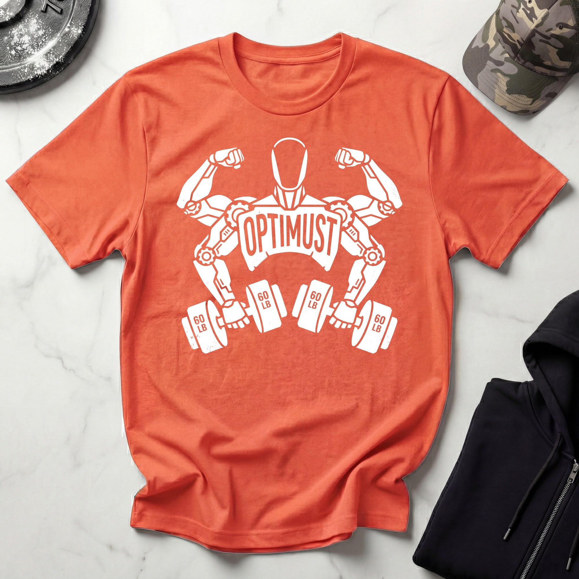 Optimust Weightlifter Robot Gym T-Shirt