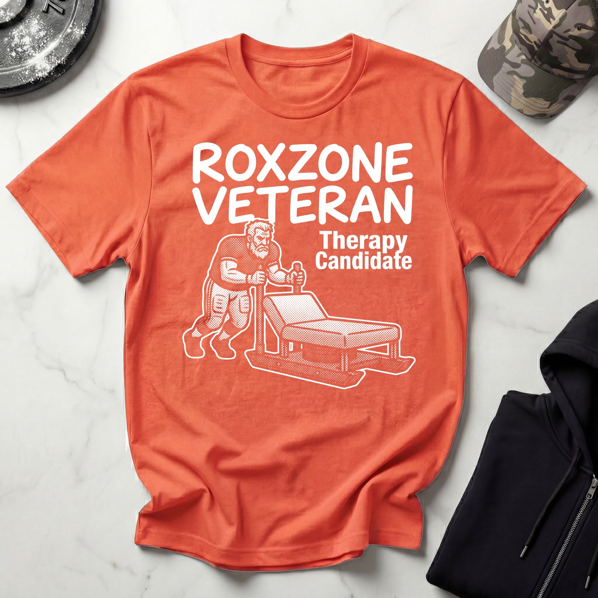 Roxzone Veteran Sled Push White Gym T-Shirt