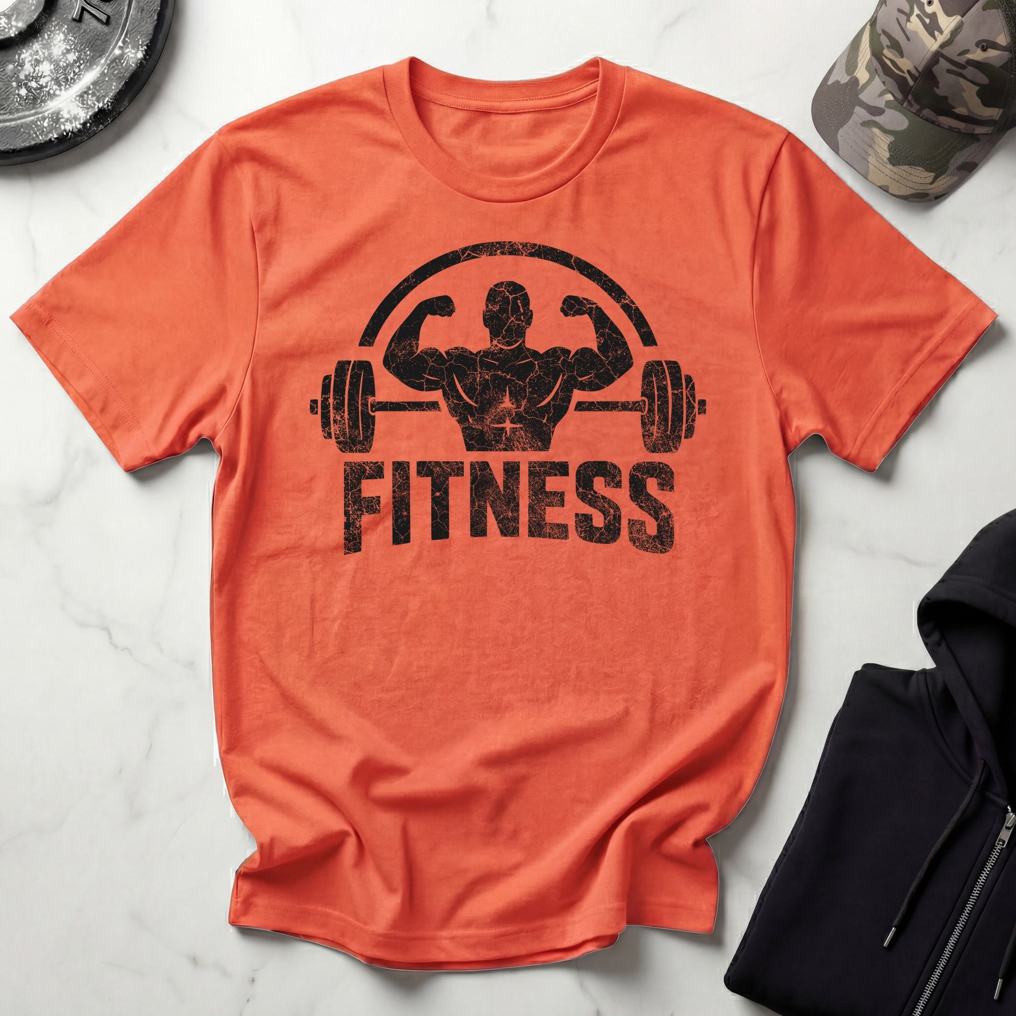 Bodybuilder and Barbell Grunge Dark Gym T-Shirt