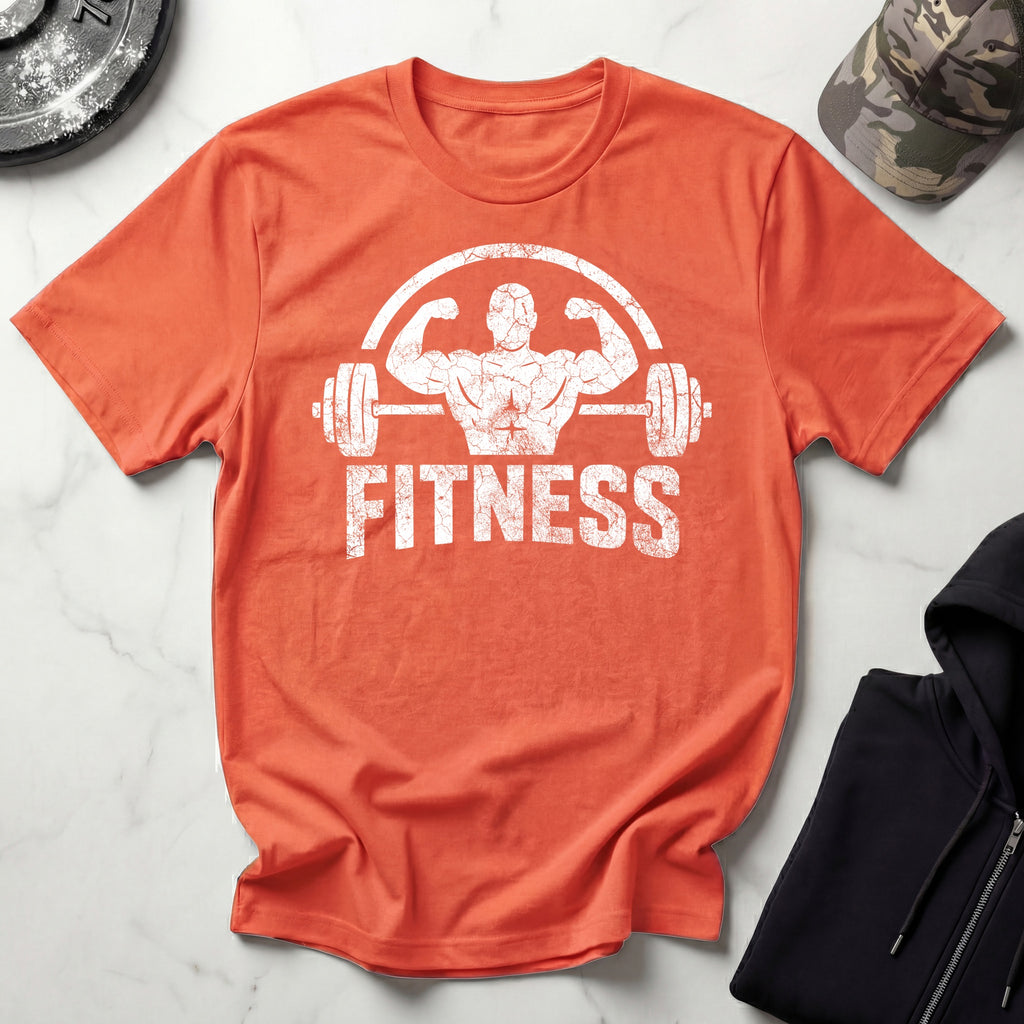 Bodybuilder and Barbell Grunge White Gym T-Shirt