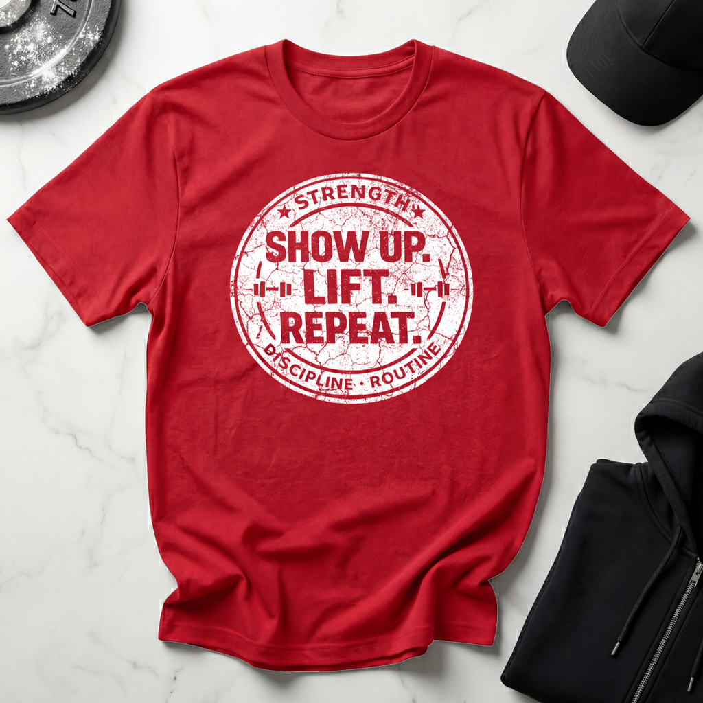 Show Up Lift Repeat Dark Tee