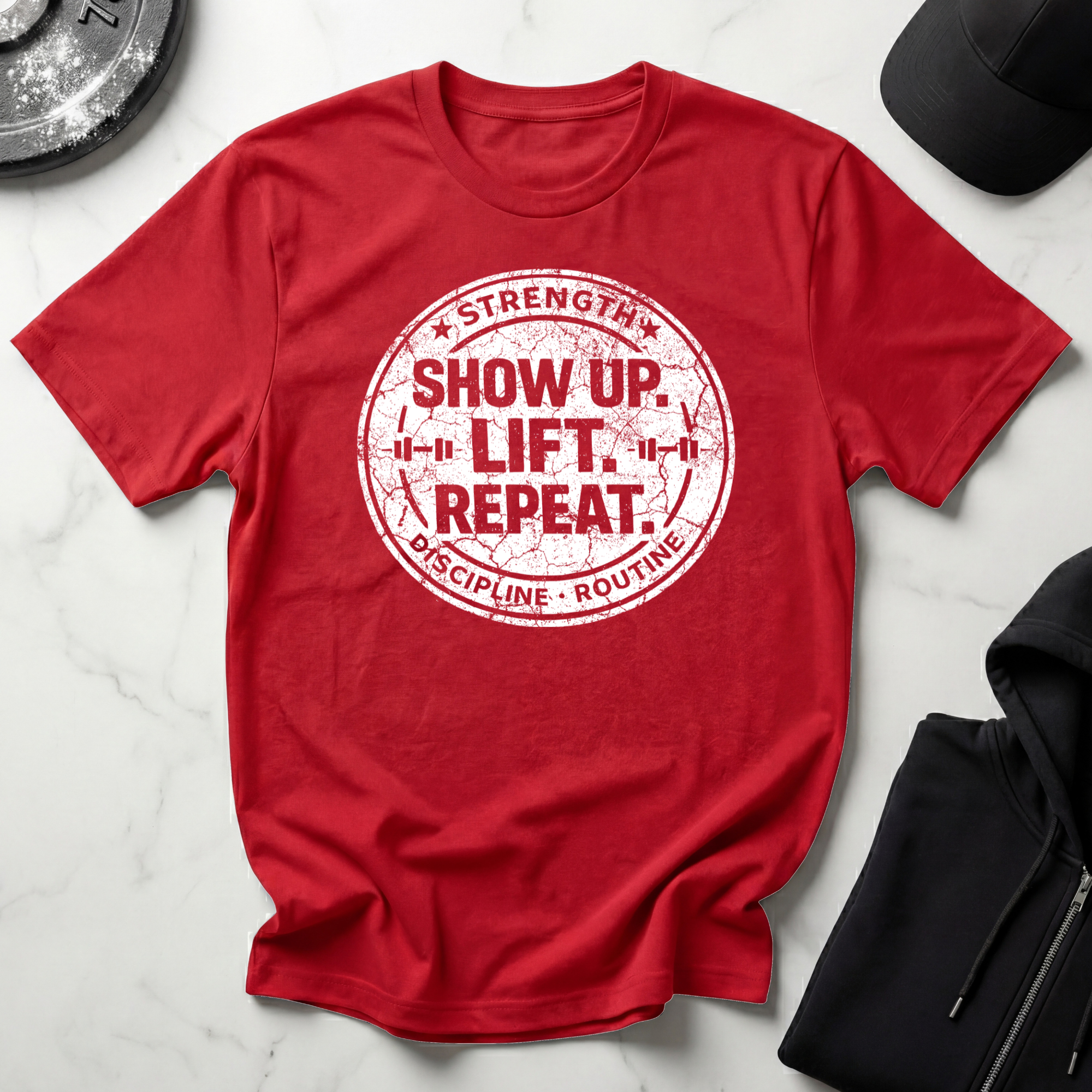 Show Up Lift Repeat Dark Tee