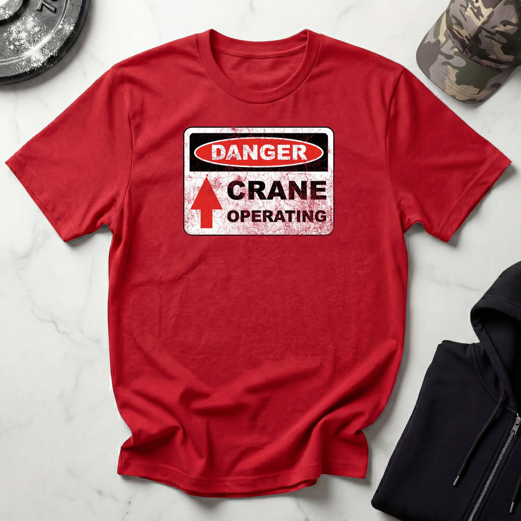 Crane Danger Sign Graphic Vintage Gym T-Shirt